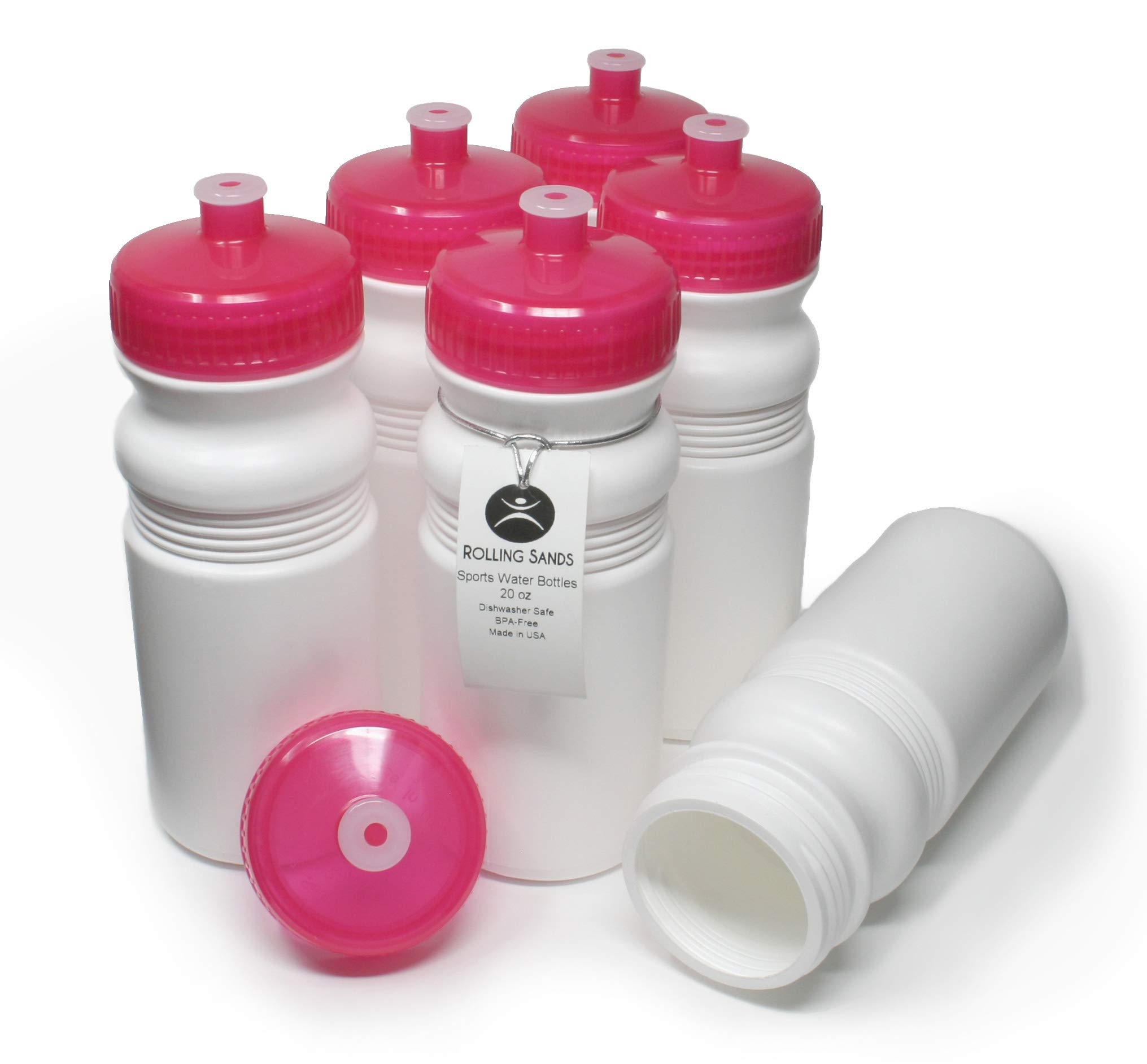 Rolling Sands, 6 borracce Sportive Senza BPA, Prodotte negli USA, Lavabili in lavastoviglie, White Pink