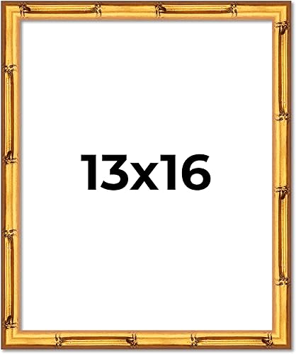 Poster Palooza Marco de fotos de madera de bambú dorado de 13 x 16 pulgadas, acrílico UV, respaldo de tablero de espuma y accesorios para colgar