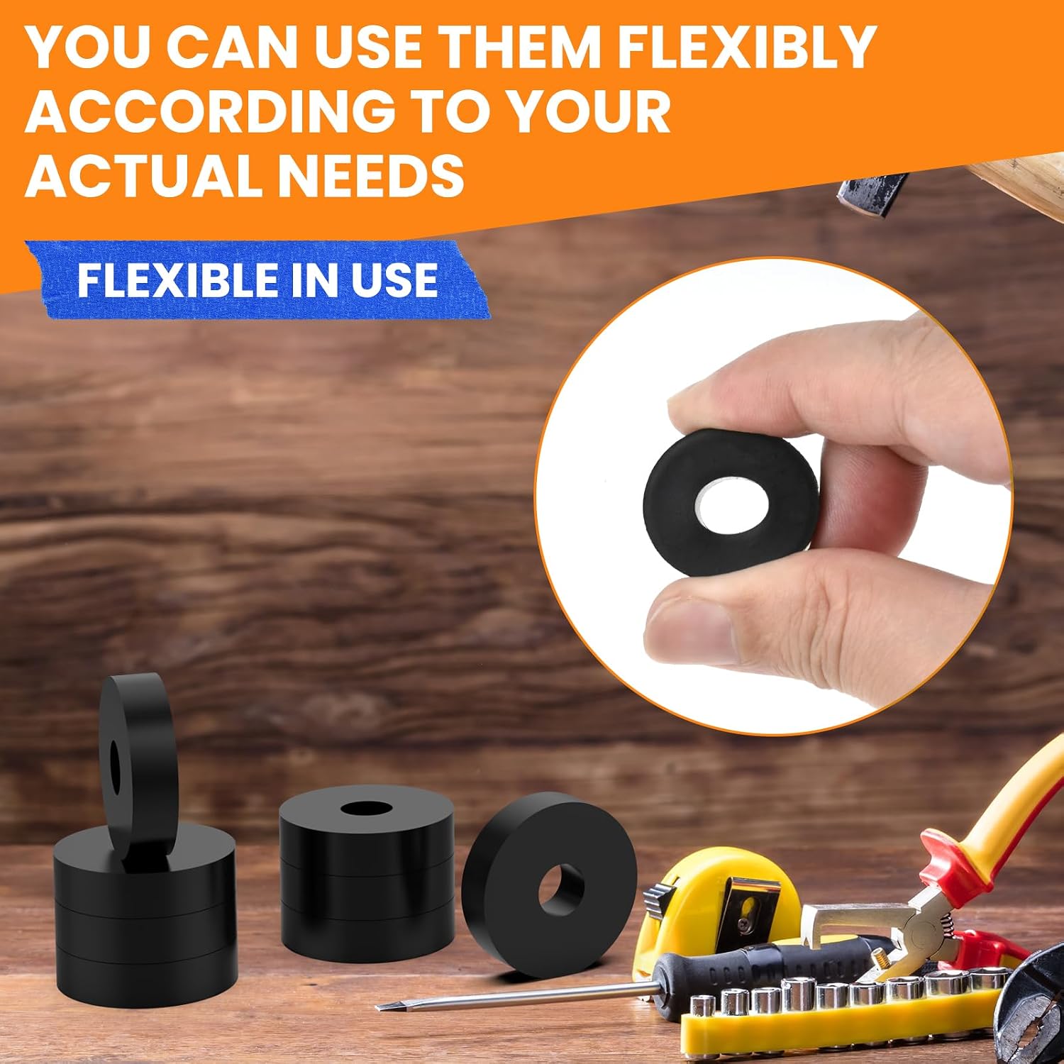 8Pcs Multi-Purpose Rubber Spacers, 1.5 in OD x 0.5 in ID x 0.4 in Thickness