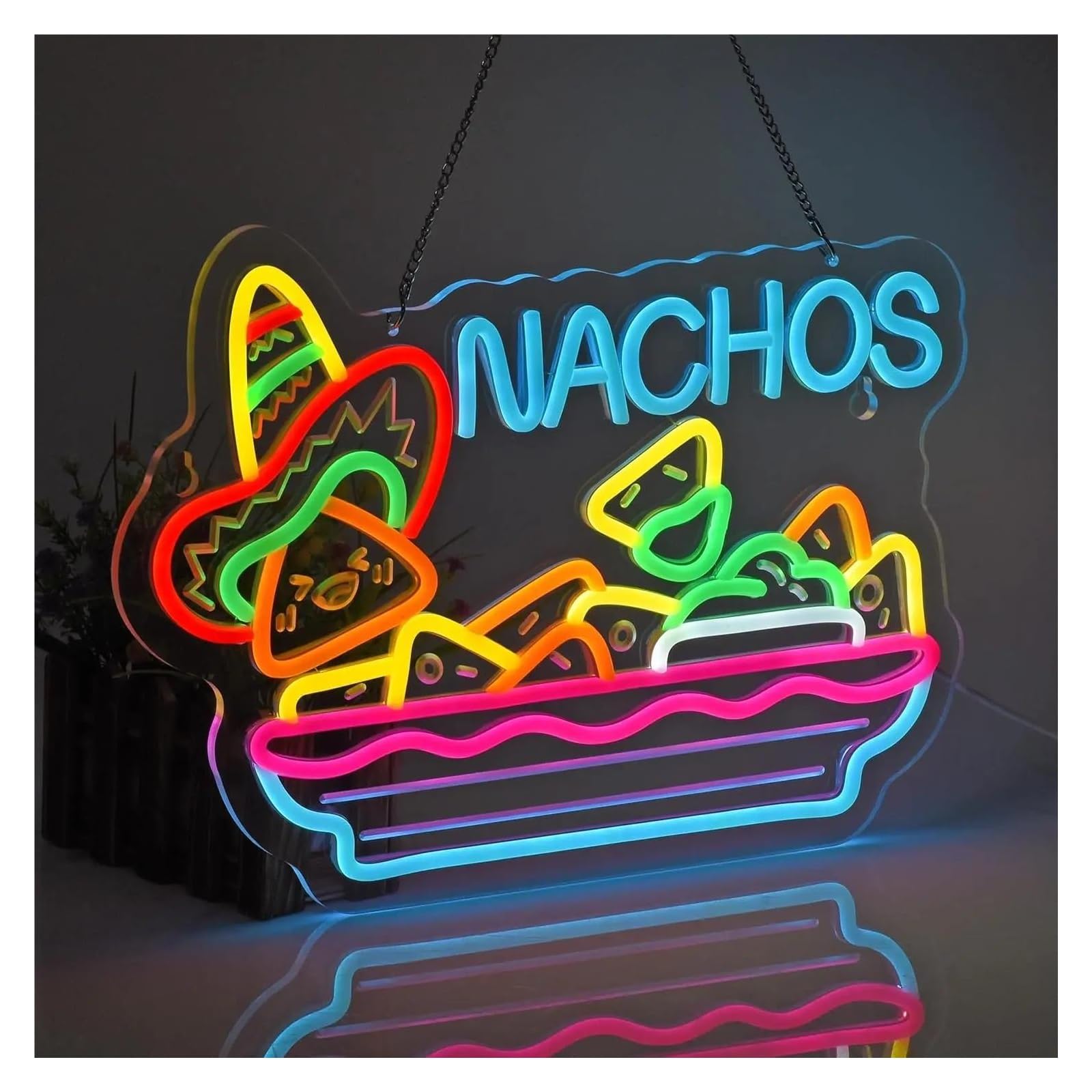 LEMST Signs Lamp Nachos Cheese Waffles Gelato Neon Sign USB Dimmable Neon Light Sign for Restaurant Snack Bar Store Market Wall Decor 40x30cm(C)