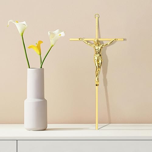 Miniatura 4 de KUXBET Crucifijo de pared, cruz de metal para colgar en la pared, crucifijo de Jesús dorado de 10 pulgadas, decoración del hogar, regalo para la