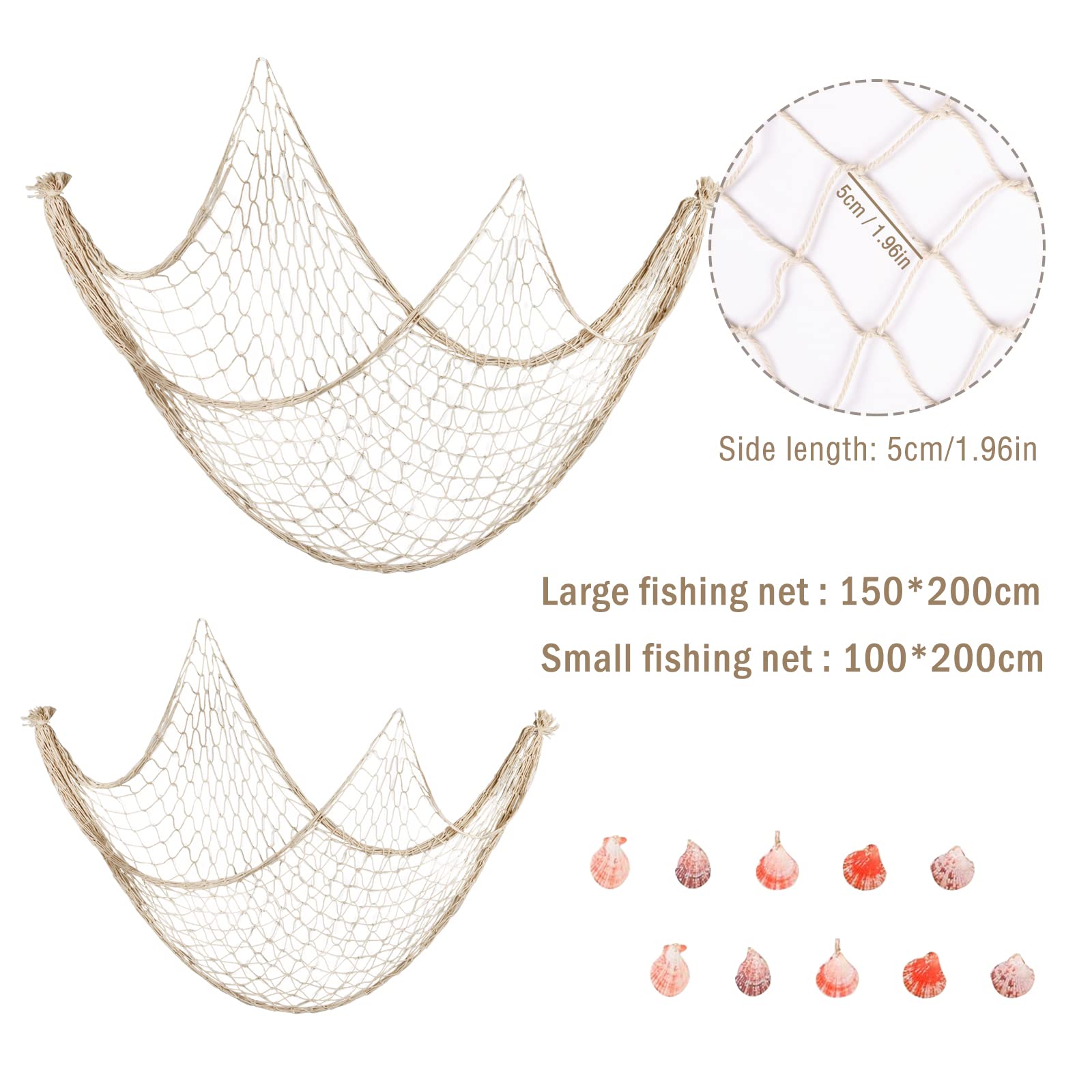 Red de Pesca Decorativa 2 Piezas 200 x 150 cm 200 x 100 cm Decoración de pared para hogar