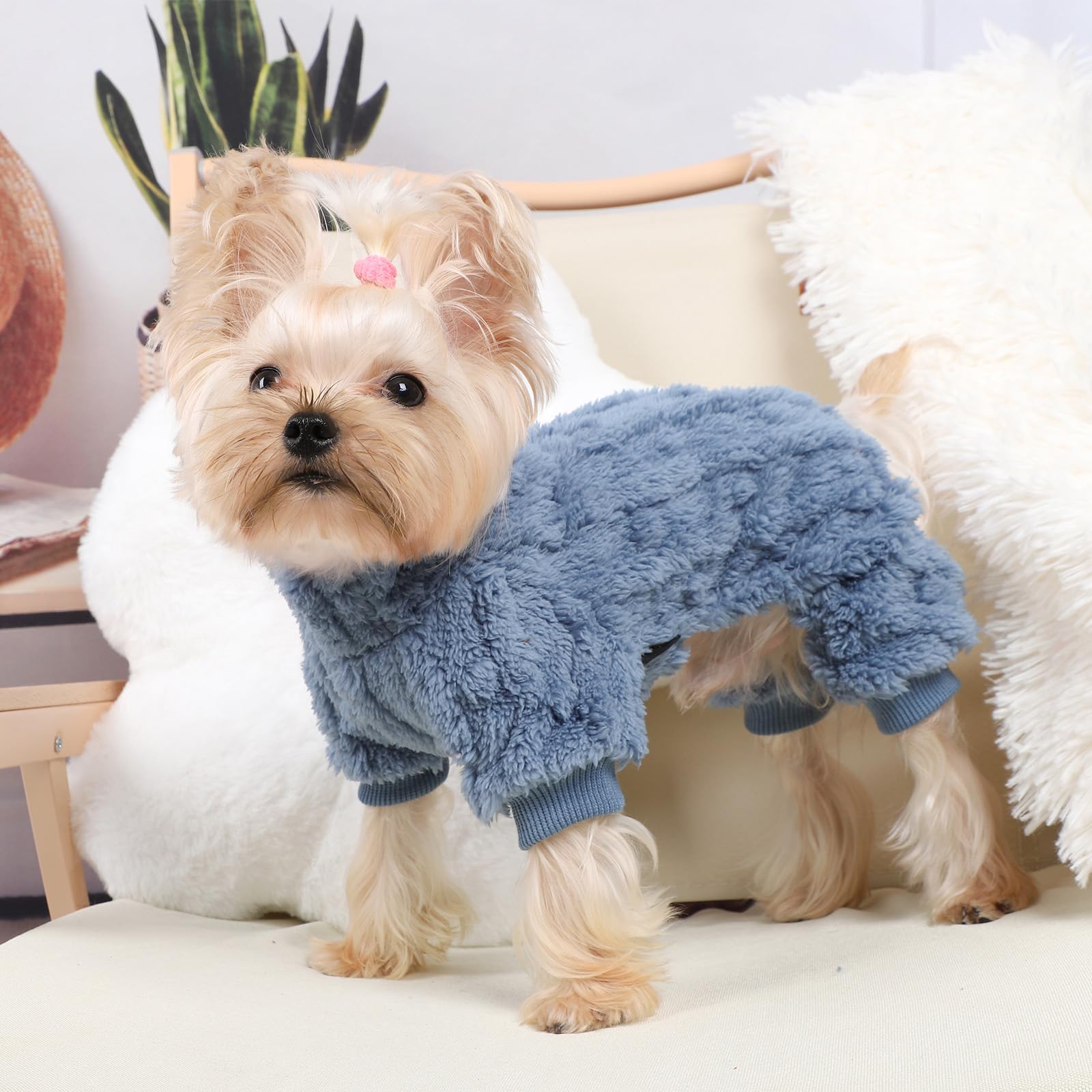 Dog Pajamas for Small Dogs Boy Girl, Turtleneck Pullover Sweater Thick Warm Clothes, Cold Weather Fleece Coat, Puppy Pjs Chihuahua Yorkie Winter Onesies Pet Doggie Male Female (Blue, Small)