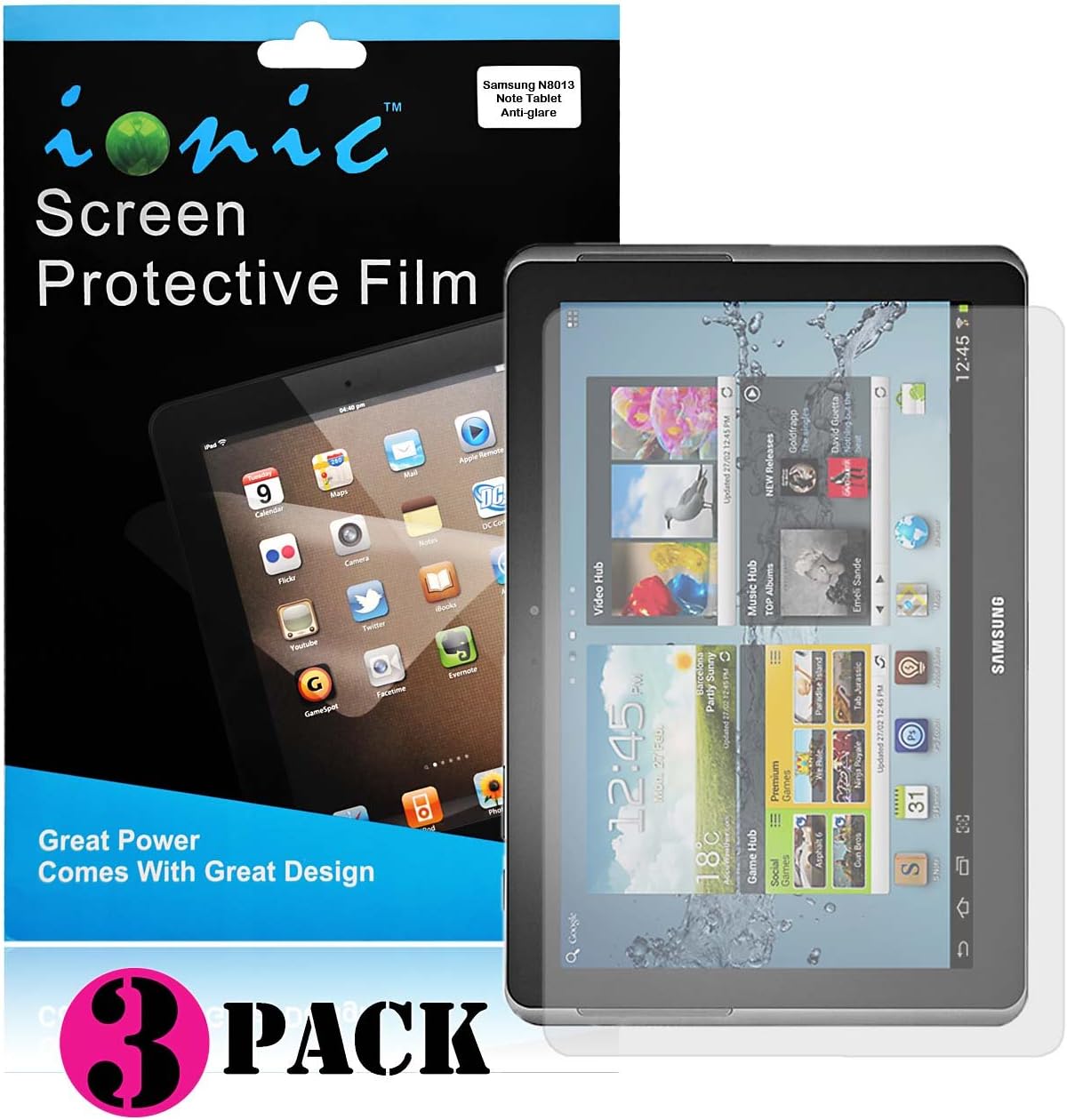 Ionic Screen Protector Film Matte (Anti-Glare) for Samsung Galaxy Note 10.1 (3-Pack)[Lifetime Replacement Warranty][Does NOT FIT 2014 Edition Model]
