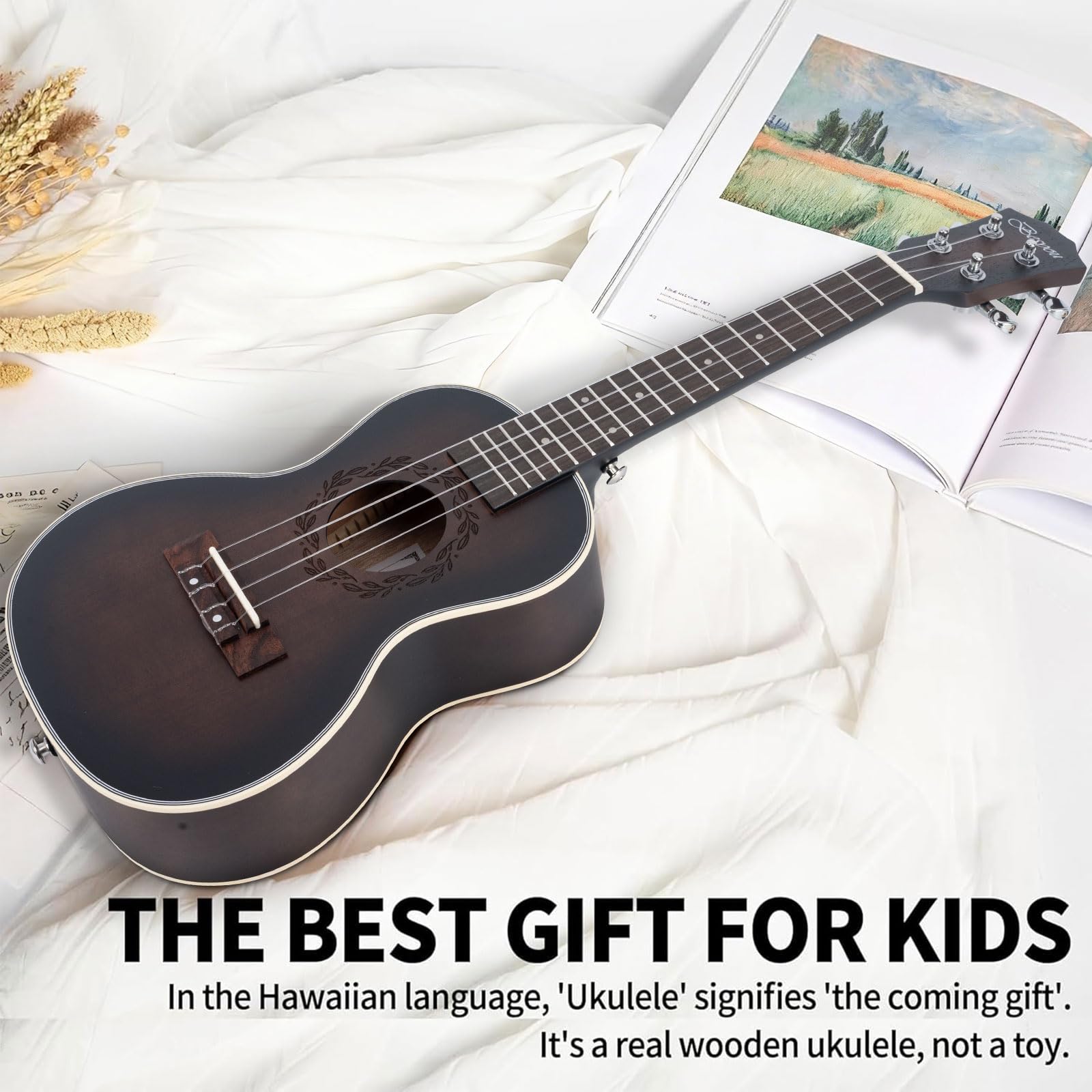 Ukulele da concerto per principianti, in mogano, con accordatore, borsa da concerto, tracolla, corda in nylon al carbonio, plettri in tessuto, scelta regalo (marrone, 23)