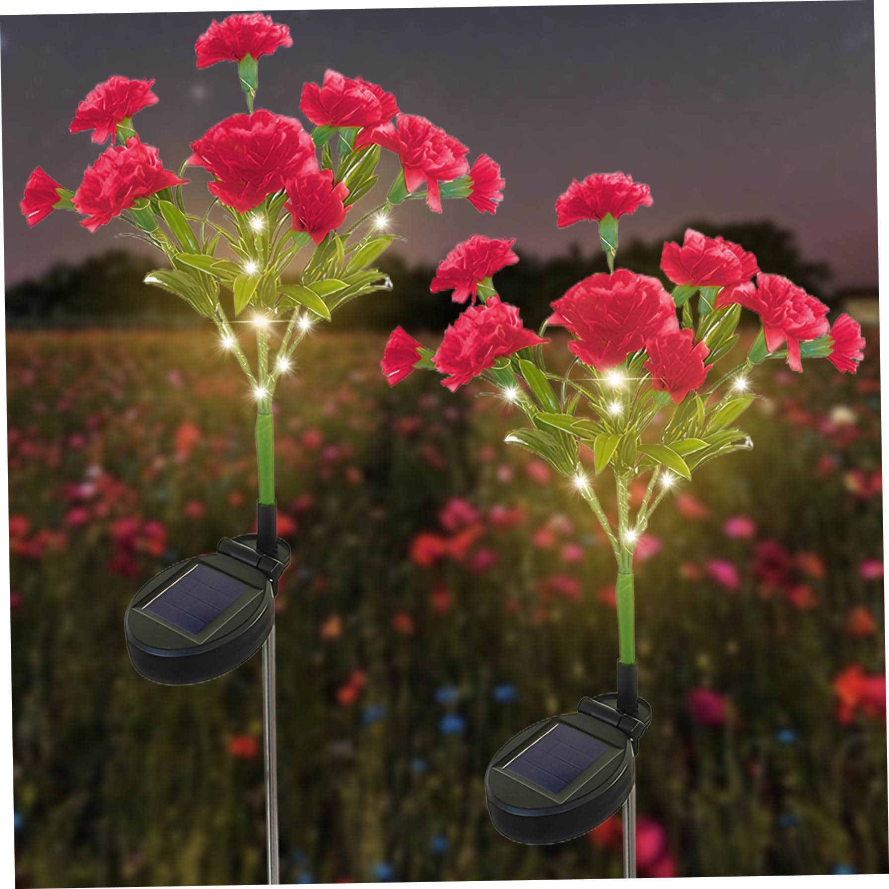 Gcroet Red 2Pcs Carnation Solar Flower Lights Outdoor, 27.2" Waterproof Solar Garden Lights, Easy To Use Garden Decor For Lawn Yard Patio