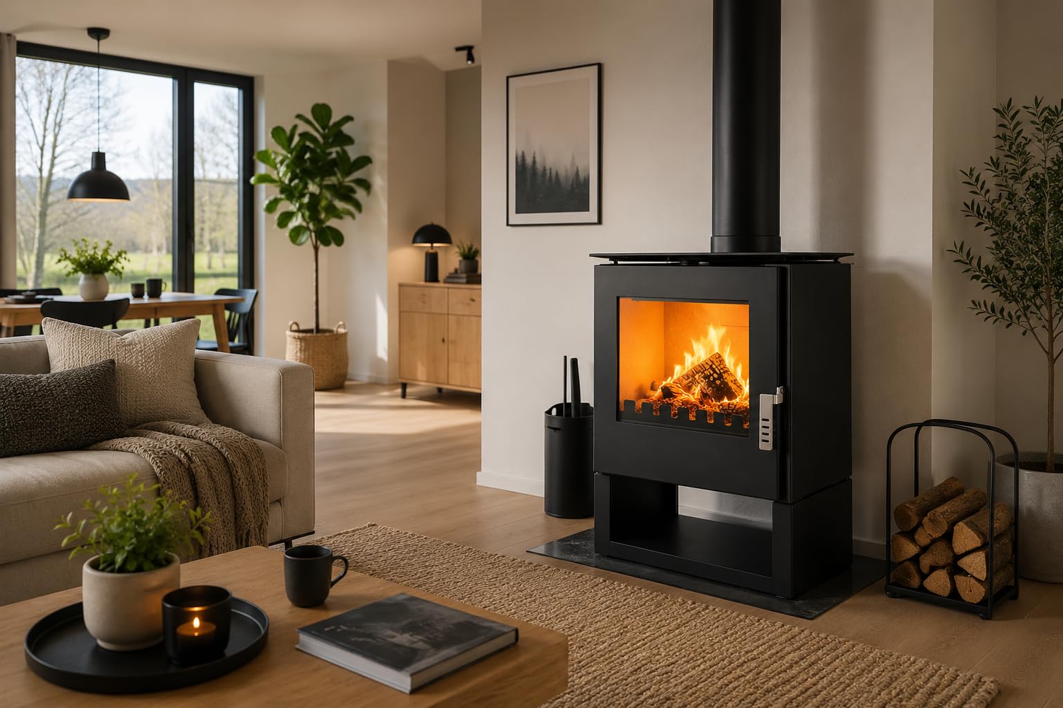 Verso Rheia - Poêle à bois 5 kW - 80,2 % d'efficacité élevée - Plaque supérieure compacte en acier (pas de fonte) - Petit poêle à bois pour 70-100 m³ - Eco Low Emissions - Émission de fumée de 150 mm