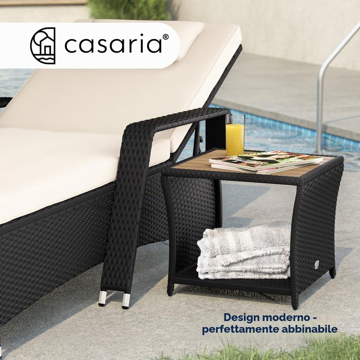 Casaria Tavolino da Esterno in Legno Polyrattan Acacia 45x45x40cm Carico Max 80kg