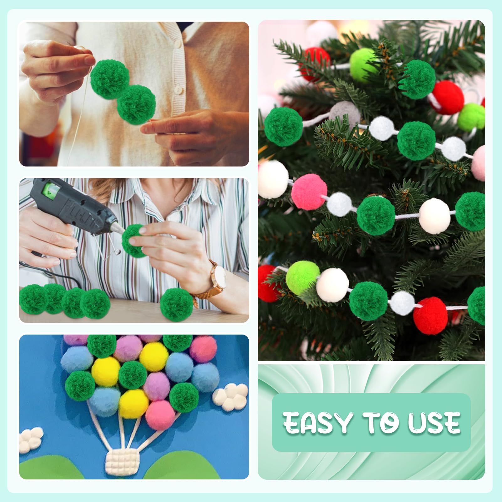 TOAOB 30pcs 5cm Large Pom Poms Balls Green Fluffy Pompoms for DIY Crafts Decorations - Image 3