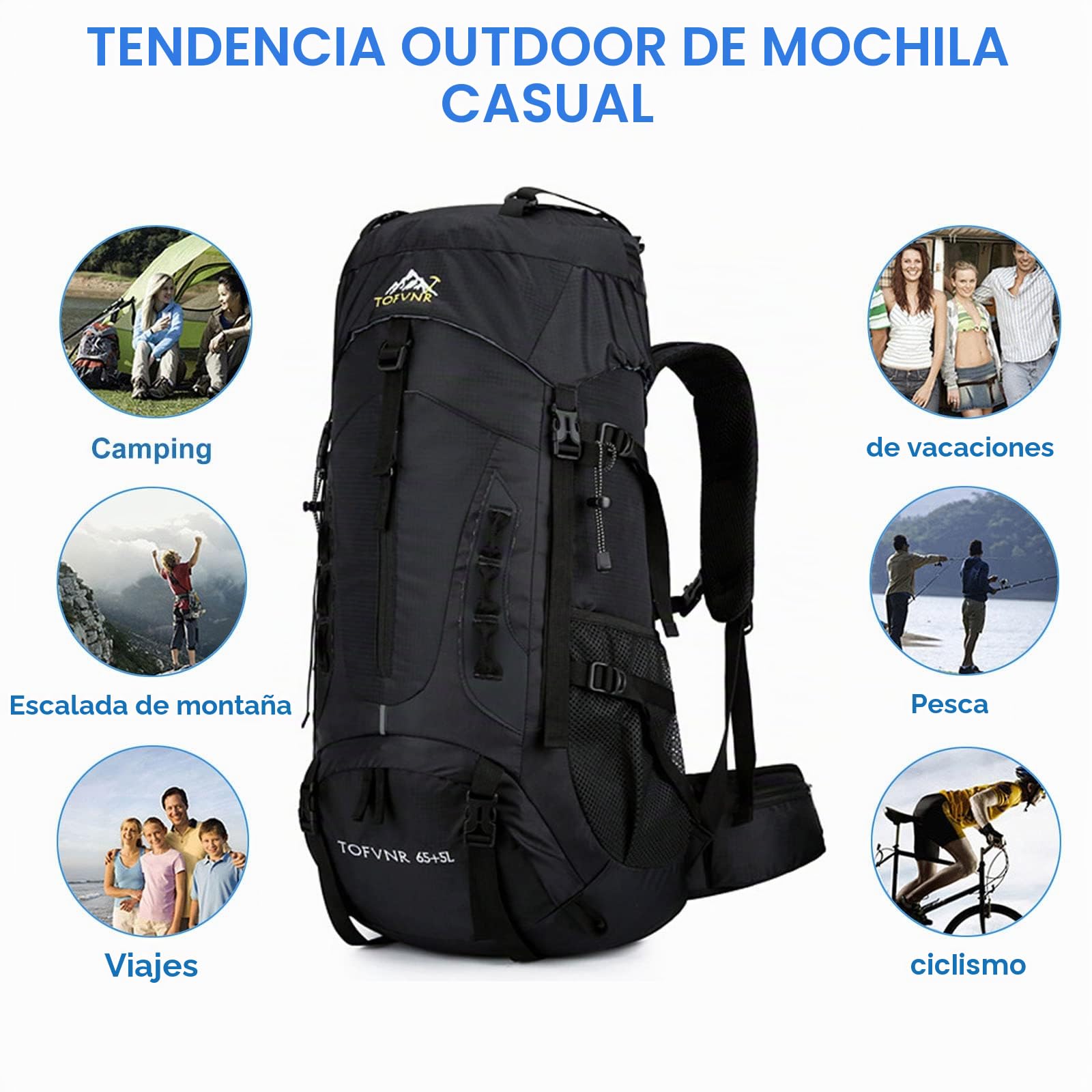 Mochila de Senderismo 70L Nylon con Cubierta Protectora Impermeable Ultraligera para la Escalada de montañismo, Trekking Sport Travel Camping