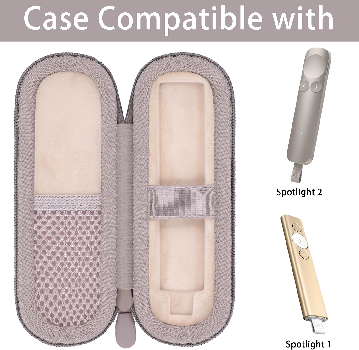co2CREA Hard Case for Logitech Spotlight 2/1 Presentation Remote, Sand | Presenter Clicker Compatible, Travel Protective Storage Bag with Mesh Pocket & Hand Strap, Shockproof EVA Carrying Box