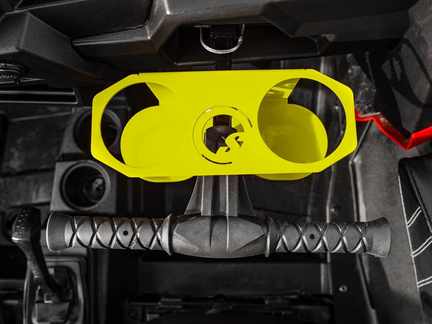SuperATV Lime Squeeze Bar Cup Holder for Polaris RZR 570/800 / 900 / XP Turbo/XP 1000 (See Fitment) | Fits 3.25" Diameter Containers | Steel | Easy Access to Drinks | 2 Cup Holders