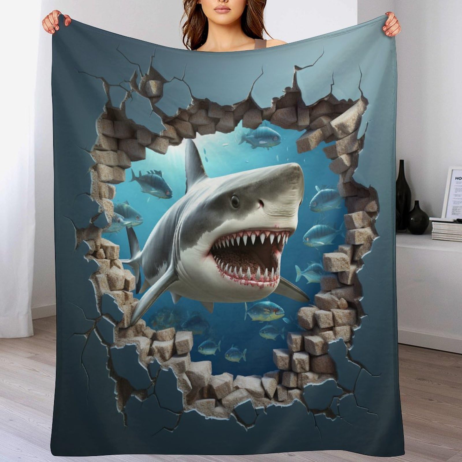 Pazzk Shark Fleece Blanket Travel Nap Throws Plush Blanket Throw Fuzzy Super Soft Flannel Blankets For Couch, Bed, Sofa Warm And Cozy For All Seasons （180×200Cm）