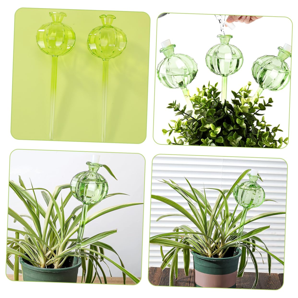 BESTonZON Globes D'arrosage Forme Cactus Lot de 4 en Verre Borosilicate Arrosage Automatique Vert Décoratif Facile pour Garder Vos Plantes Hydratées pour Bonsaïs et Plantes en Pot