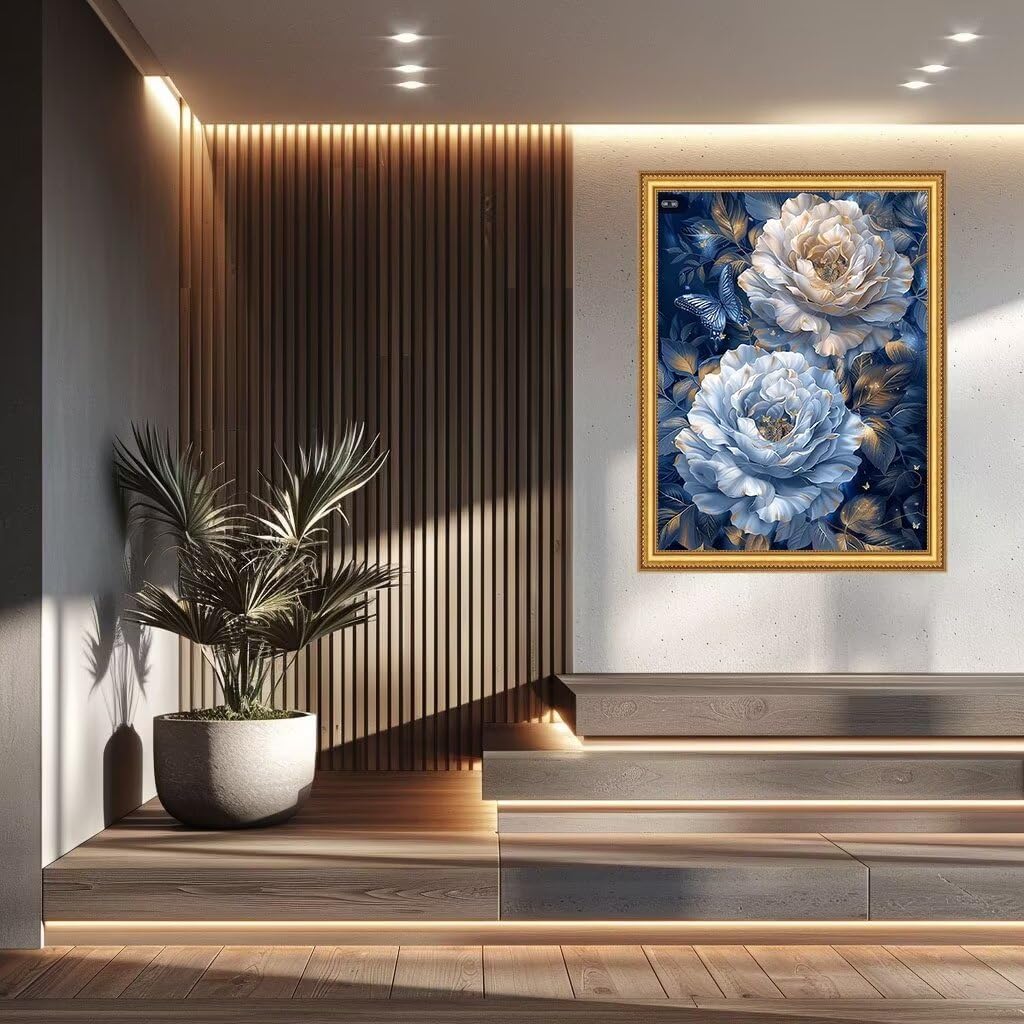 ペイントバイナンバー青 蝶 数字油絵 DIY数字塗り絵 ペイントバイナンバーDIY大人油絵の芸術工芸品 番号絵画 キット含むけ ブラ