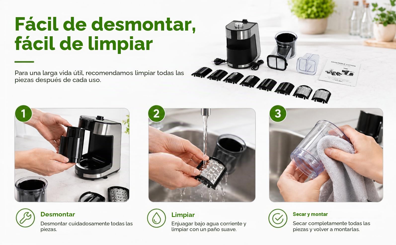 1000 W rallador eléctrico con 10 cuchillas de acero inoxidable, corte de verduras eléctricas para zanahorias, queso, pepino, cebollas (Negro)