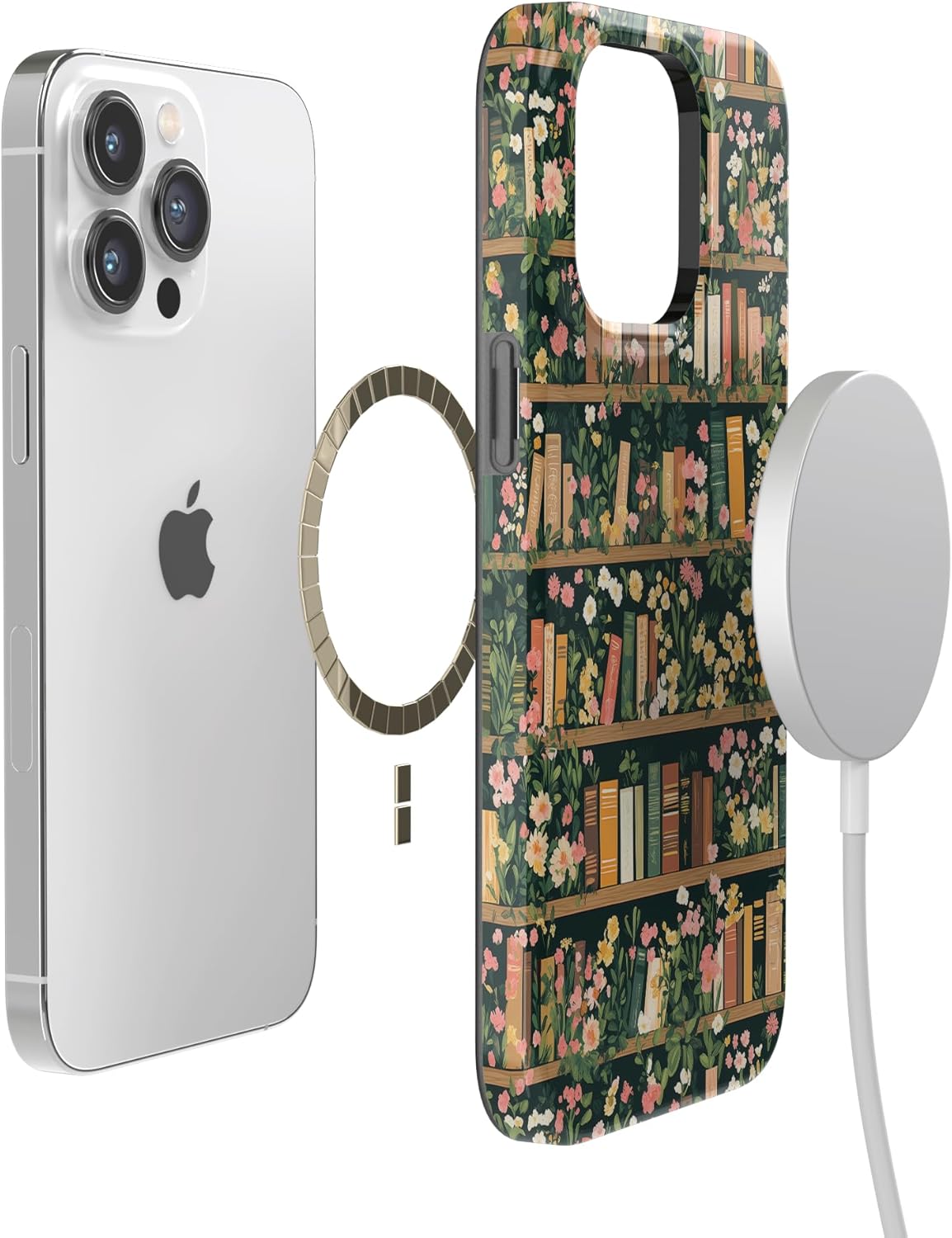 Casely iPhone 14 Pro Case | Book Nook | Floral Library | Compatible with MagSafe | Classic Ultra Slim Design