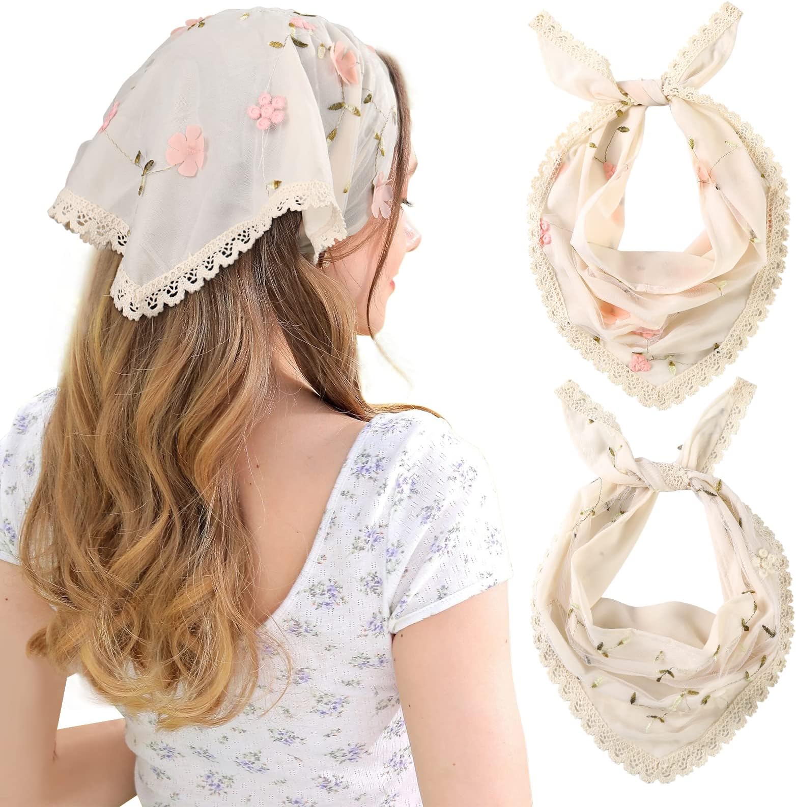 2Pcs Floral Hair Bandanas Tie-back Head Kerchief for Women