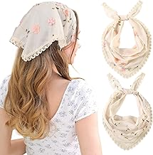 AWAYTR 2Pcs Floral Hair Bandanas Tie-back Head Kerchief for Women Flower Mesh Hair Scarves Lightweight Triangular Head Scarf