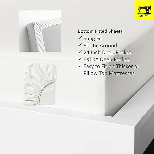 Miniatura 3 de True Luxury - Sábanas olímpicas tamaño Queen, 100% algodón egipcio de 400 hilos, juego de sábanas de 4 piezas, fibra larga de una sola capa, tejido