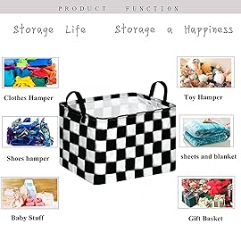 KUNRO Rectang Checkered Flag Storage Basket Gift Shelf Basket Storage Bin, Nursery Basket Organizer Box for With Handles for Room Deco