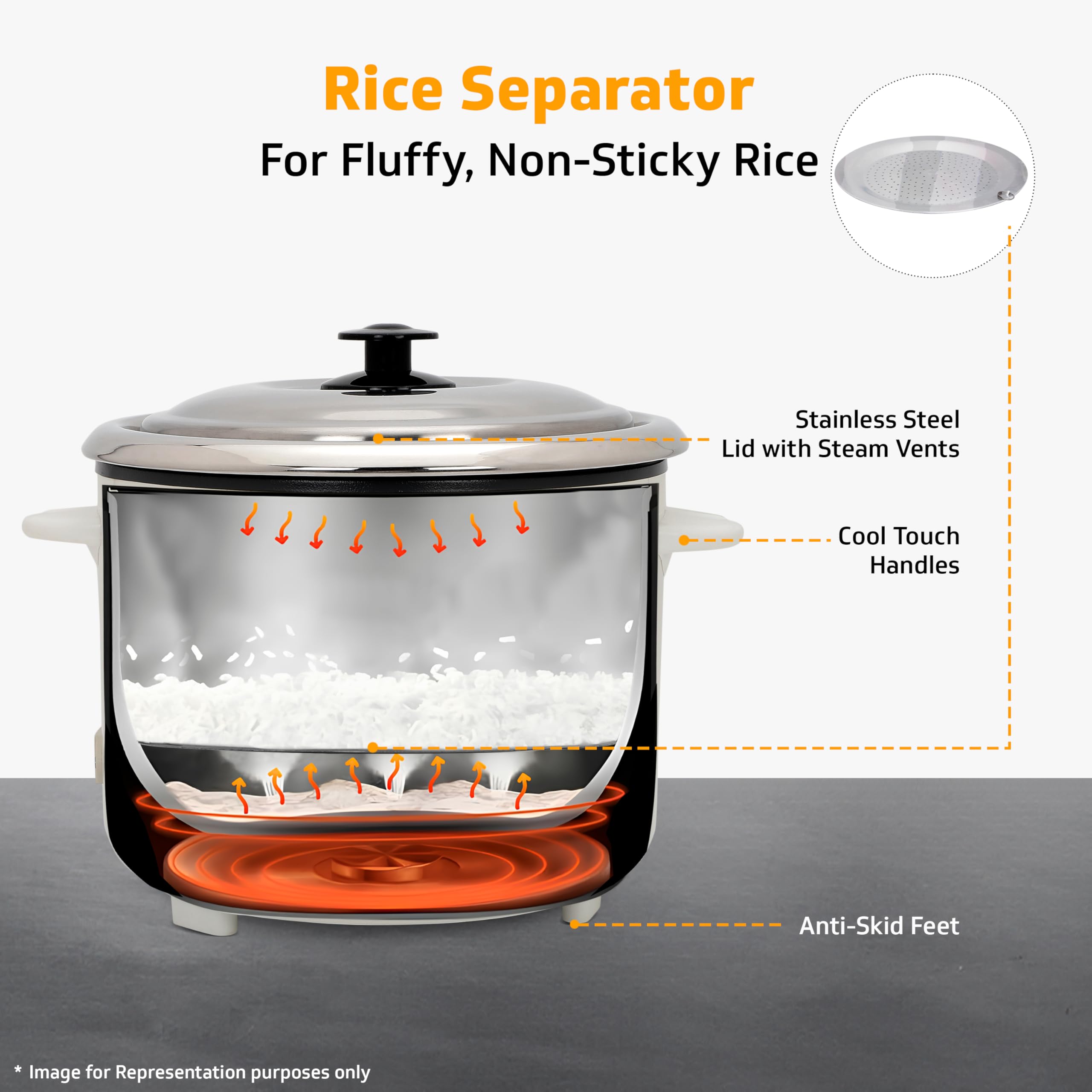 V-Guard Rice Cooker - 1.8L, 700W, 2 Pots -6