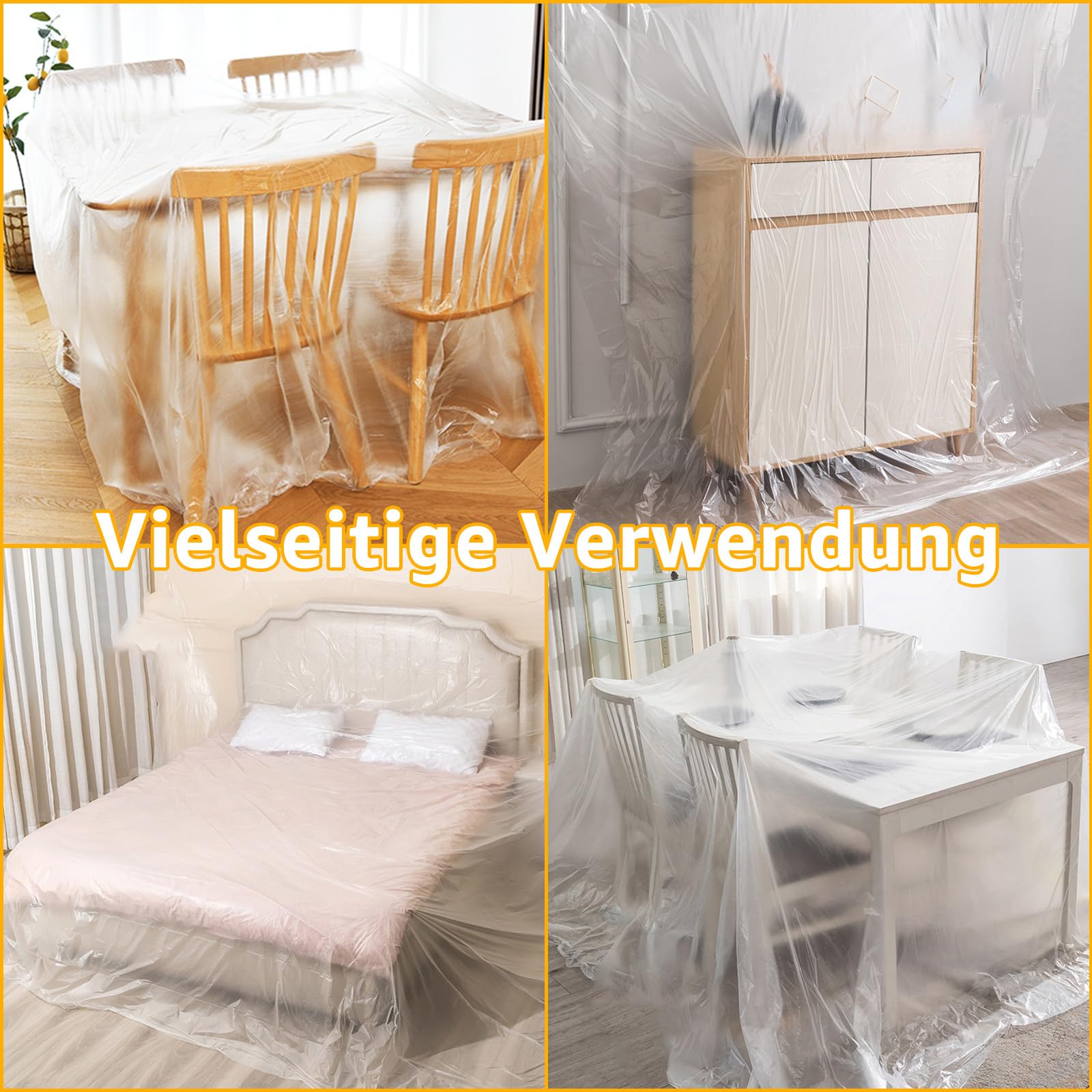 3 Rollen Abdeckfolie mit Klebeband 270cm x 20m Transparente Maler Abdeckfolie mit Goldband UV Beständig Malerfolie mit Klebeband zum Staubschutz Selbstklebende Malerfolie zum Innen und Außen von Wand