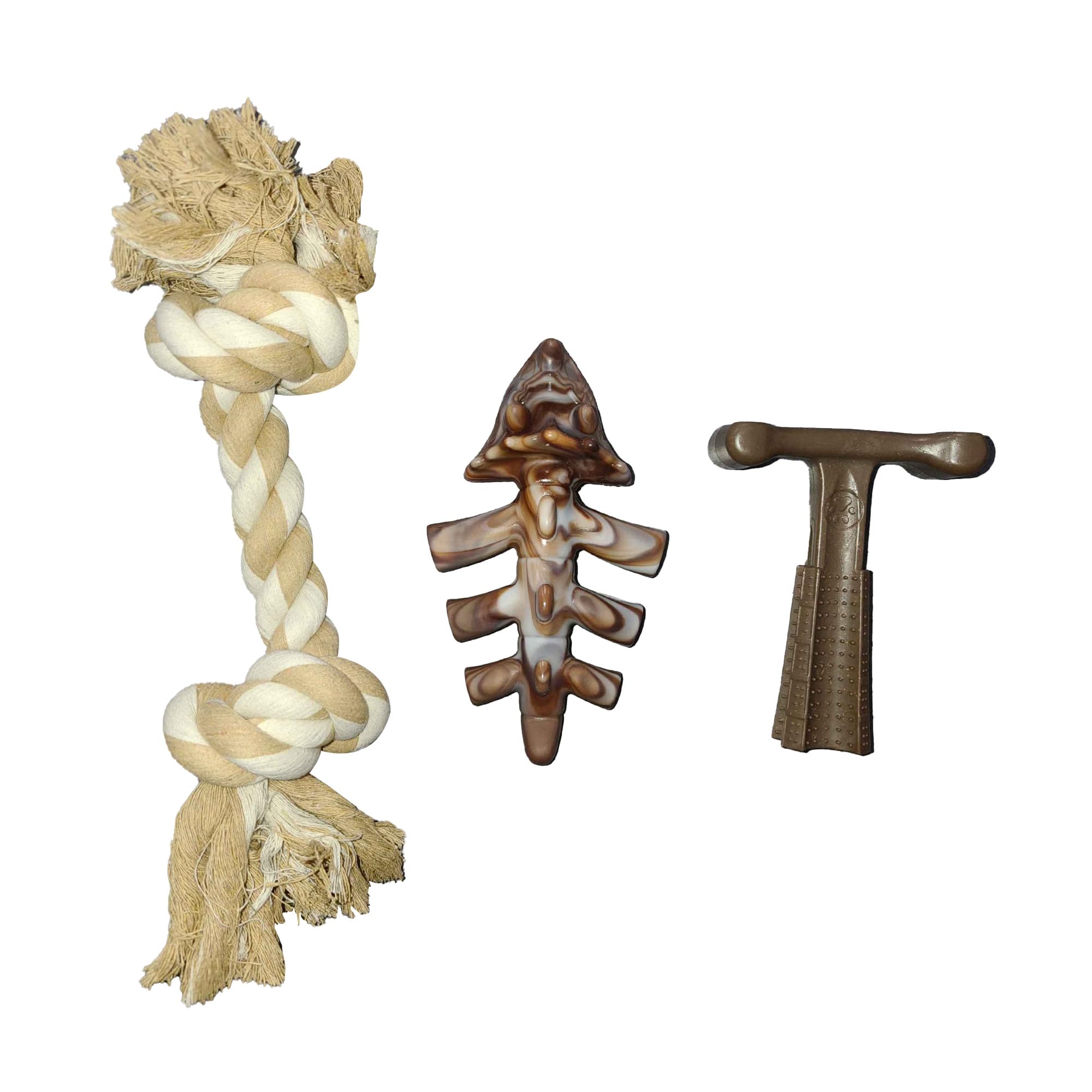 JWPET 3 Pack Indestructible Dog Chew Toys for Aggressive Chewers, Beef Flavoured Nylon, Natural Wood & Durable Rope, Teeth Cleaning to Relieve Boredom for Medium & Large Dogs(Triceratops)