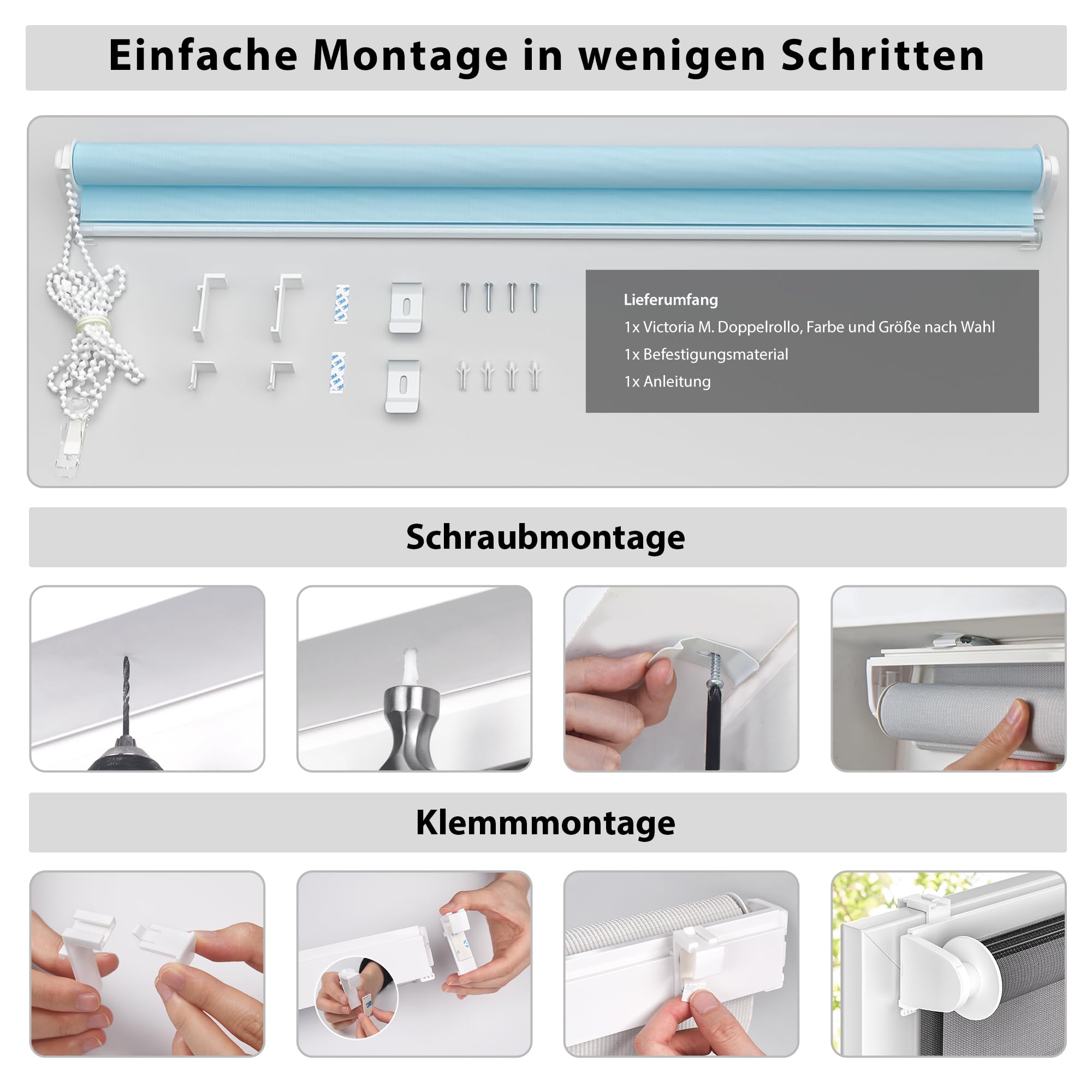 Tenda A Rullo Doppia Victoria M. - Giorno/Notte, 80x175 Cm, Bianco, Montaggio Parete/Soffitto - Foto 4