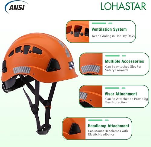 Miniatura 8 de Casco de seguridad con visera y protección auditiva, casco de trabajo aprobado por LOHASTAR ANSI Z89.1 para motosierra forestal, casco de tala