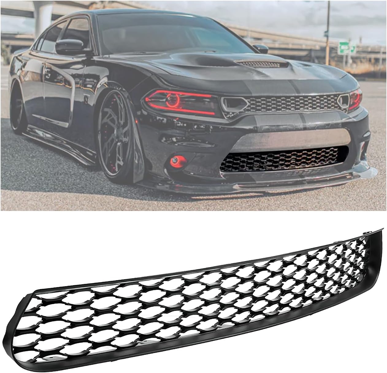 Front Bumper Lower Grille For 2015-2024 Dodge Charger SRT Scat Pack Daytona SXT RT GT, Front Lower Mesh Grille Assembly Black 68417504AA 68214869AB CH1036137