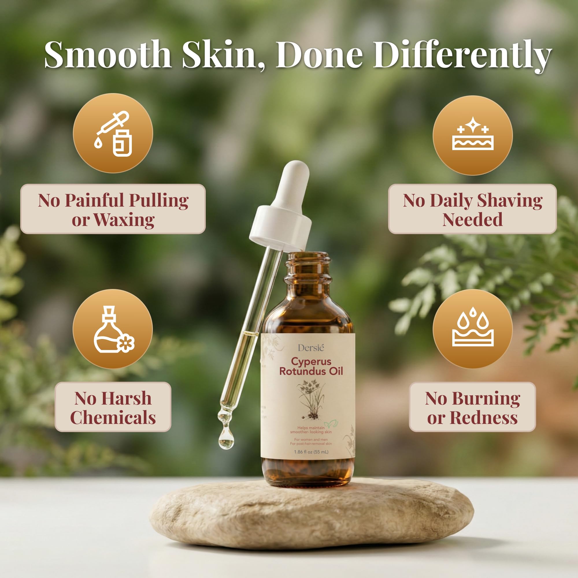 Dersie Cyperus Rotundus Oil: Cyperus Rotundus Oil for Hair Removal – Natural Hair Growth Inhibitor for Unwanted Face & Body Hair Reduction – Soothing Daily Skin Oil with Post-Hair-Removal Care (55 mL) - 5