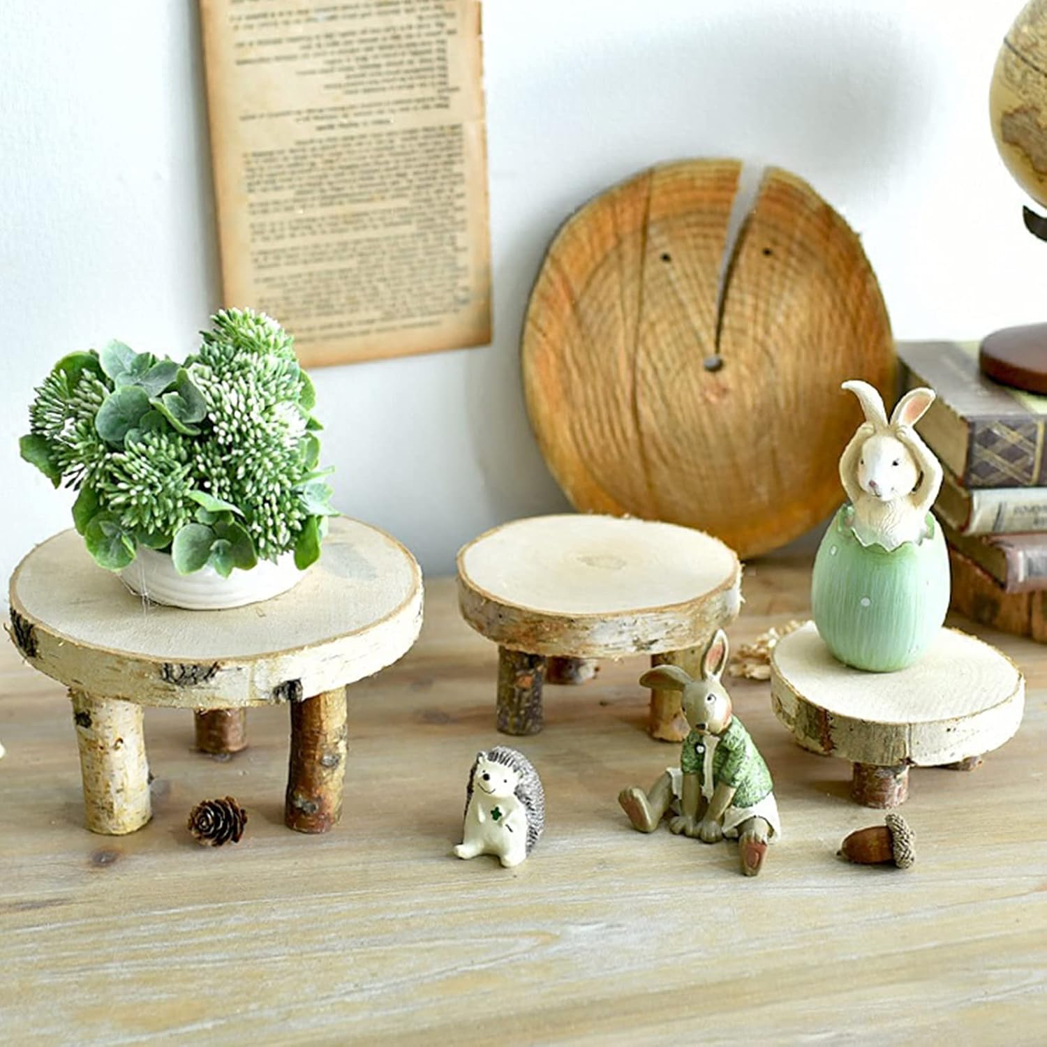 3PCS Natural Wood Mini Garden Stool Rustic Manual Grinding Design for Entertaining, Gardening, Plant,Apartment and Home Decor Diameter 6"