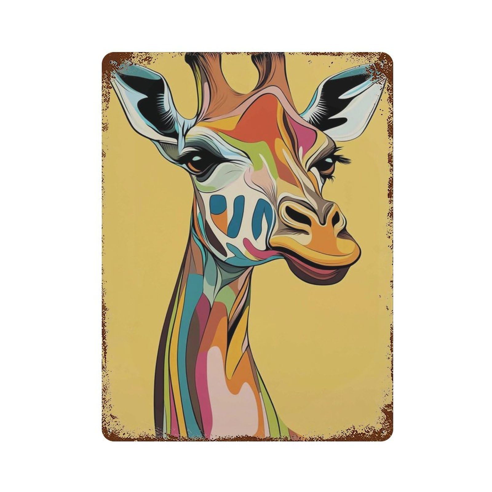 xiaoxiaoshen Colorful Giraffe Modern Pop Animal Vibrant Safari Wall Decor Art Metal Tin Poster Modern Home Decor Art Home Bar Shop Decorations Vintage Sign 40x30cm