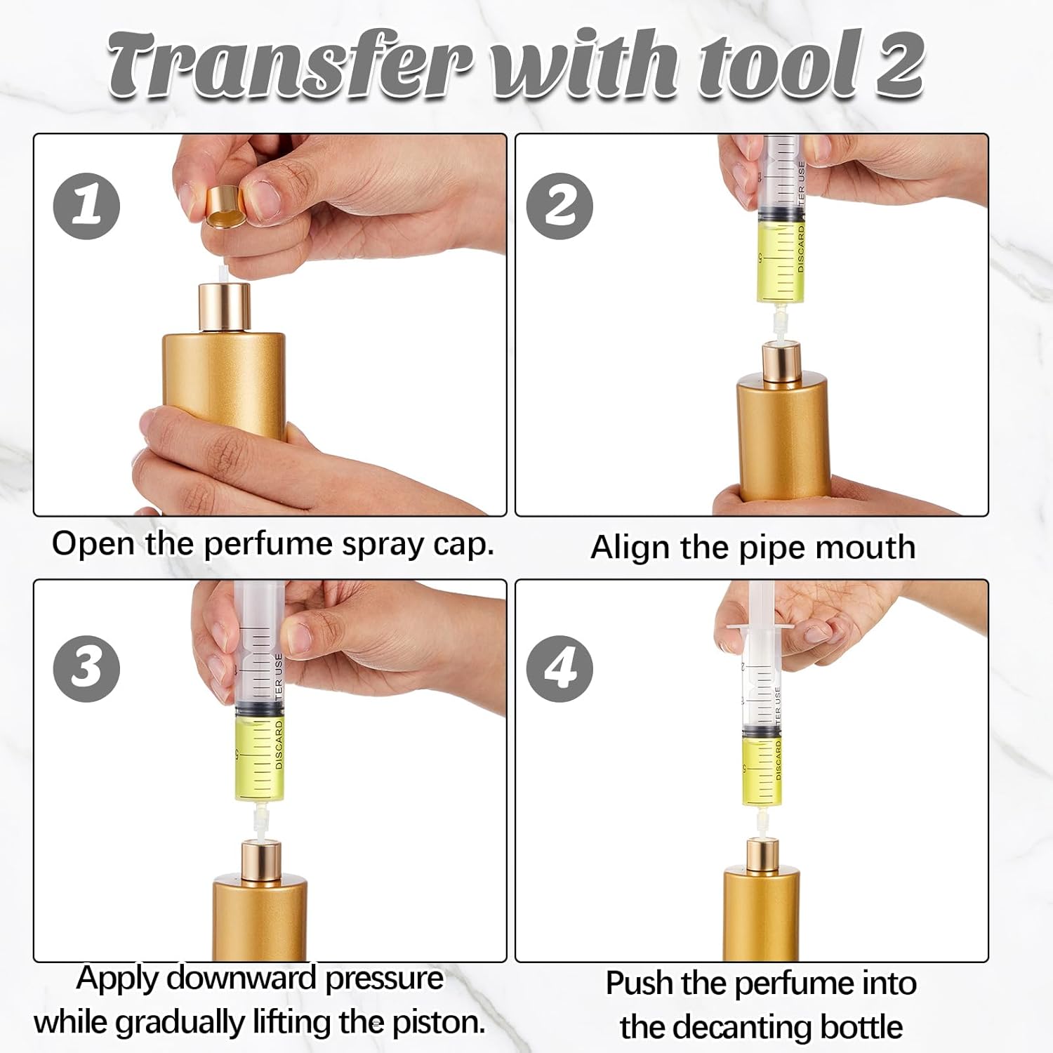 Teenyyou 6 Pack 50 ml Glass Perfume Bottles and Refill Tools Set, Travel Perfume Atomizer Spray Bottles, Portable Empty Refillable Atomizer Decanters with Dispenser Transfer Kit (Black,Gold)