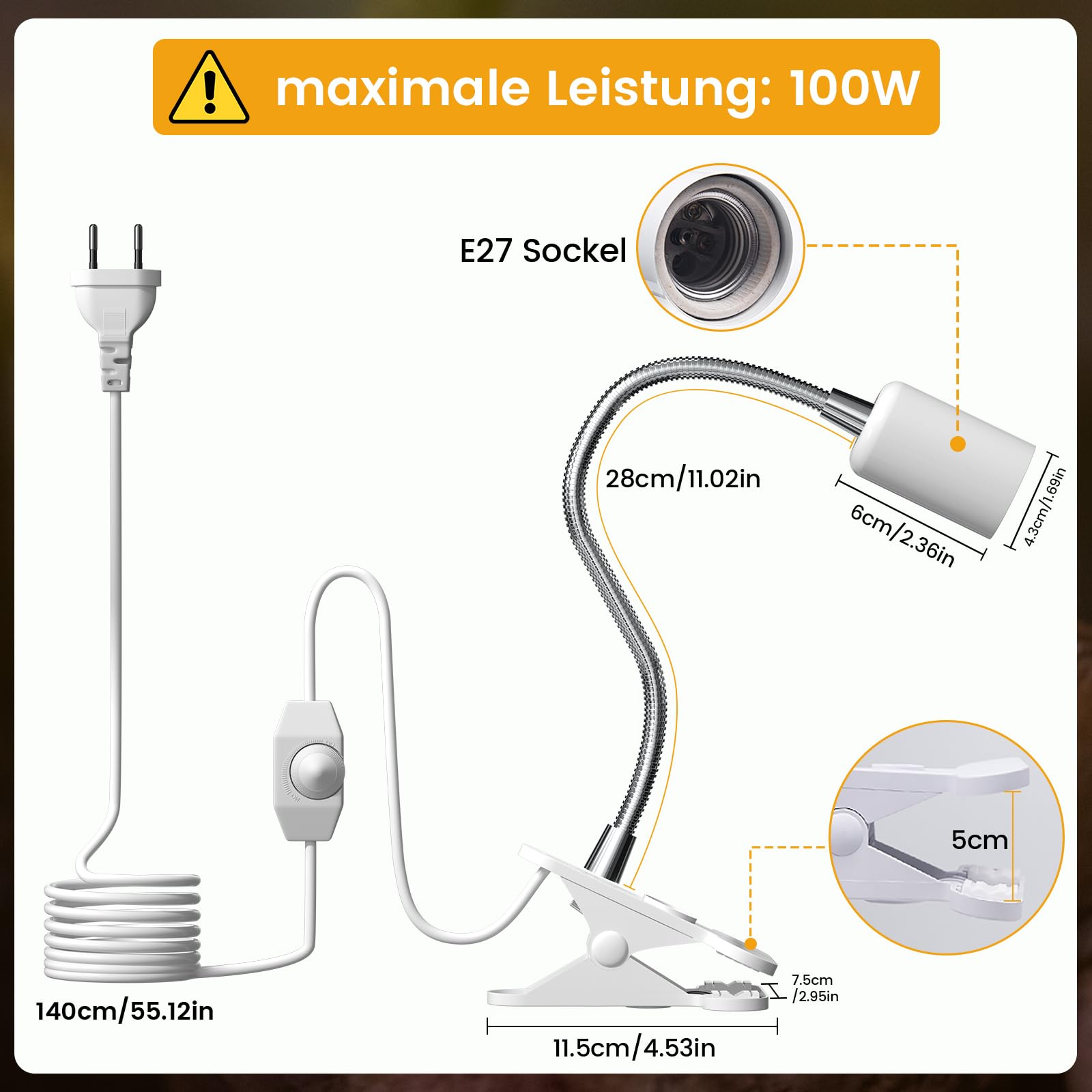 2 Stück 150W Keramik Reptilien Wärmelampe, E27 Heizlampe, AC 220V, für Tiere Terrarium, für