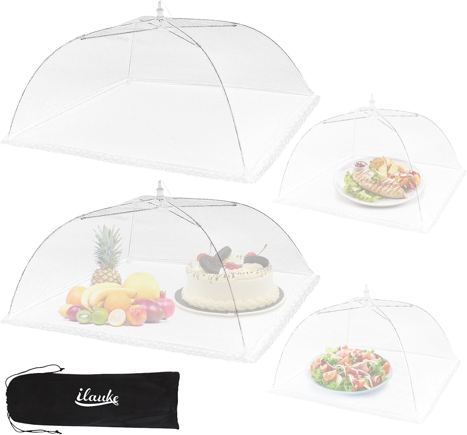 ilauke 4er Set Fliegenhaube, 2 Groß Fliegenhaube Lebensmittele(100x60cm