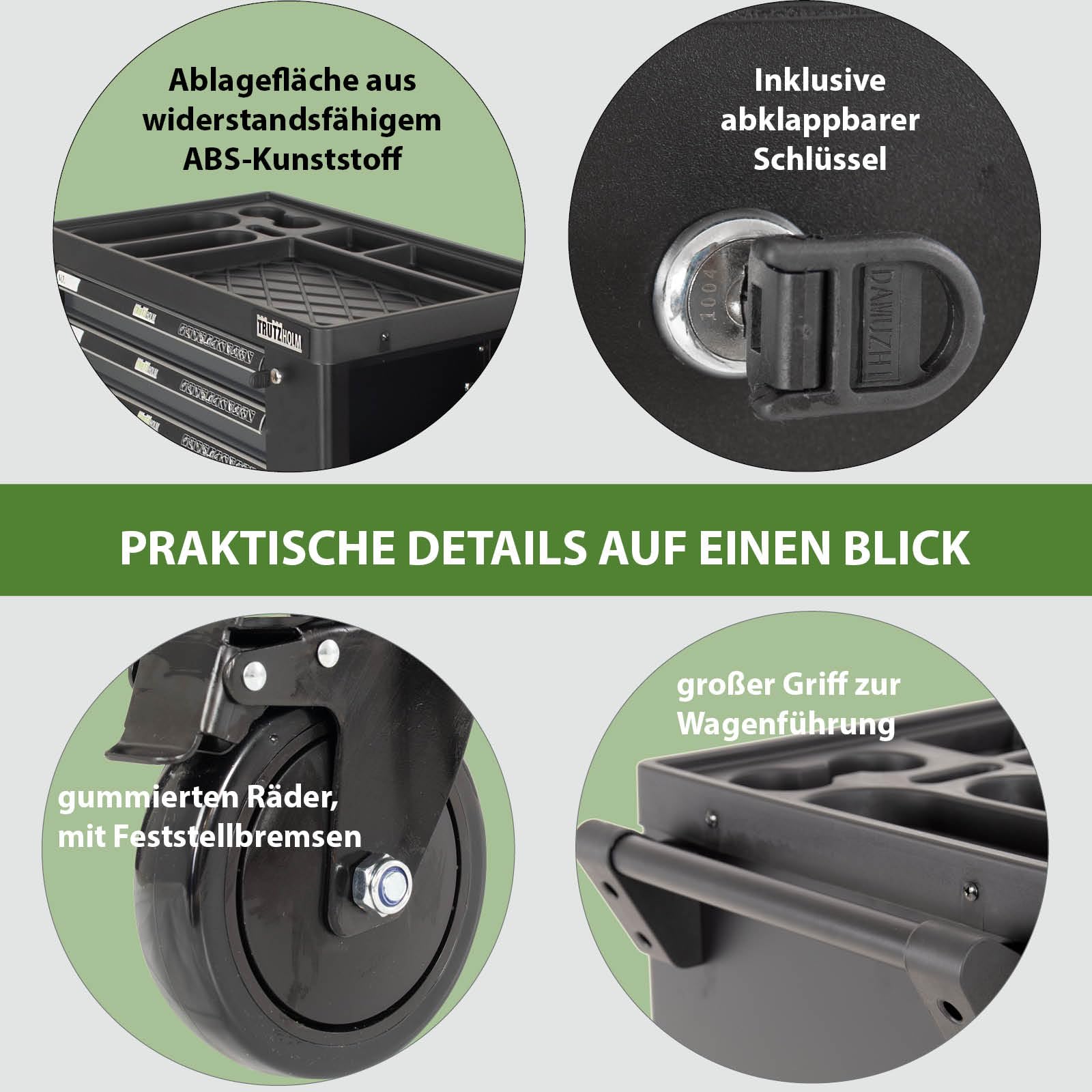TRUTZHOLM Werkstattwagen Premium Plus unbestückt, Werkzeugwagen leer mit 7 Softclose-Schubladen, Seitentür, Zentralverriegelung, Interlock-System, abschließbar, Mobile Werkzeugaufbewahrung Anthrazit
