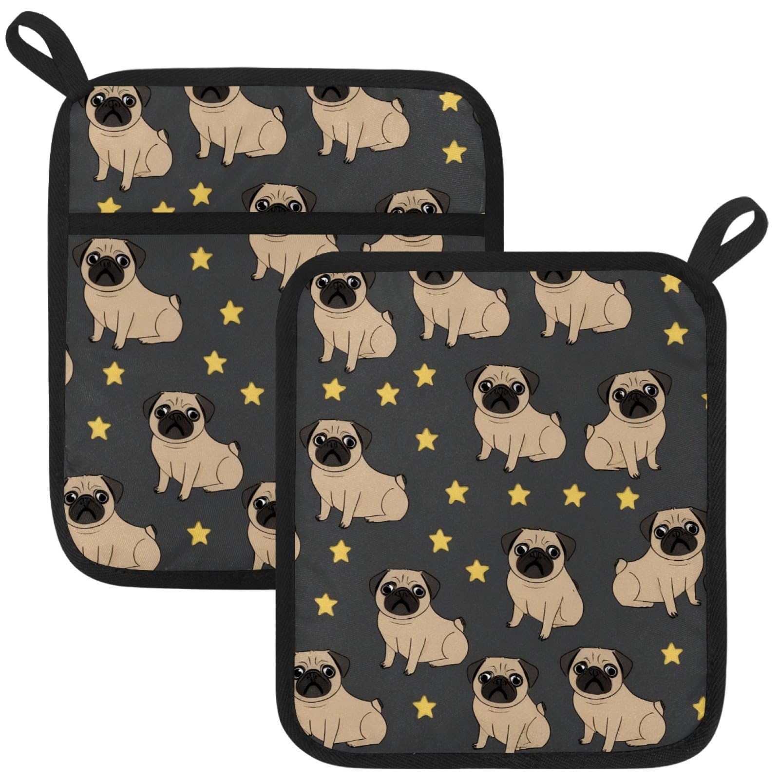 VAPOKF Pug Star Heat Resistant Pot Holders, Thick Pot Holders Pad with Hanging Loop for Kitchen, Oven Cloth Pads for Kitchen Baking Microwave Oven