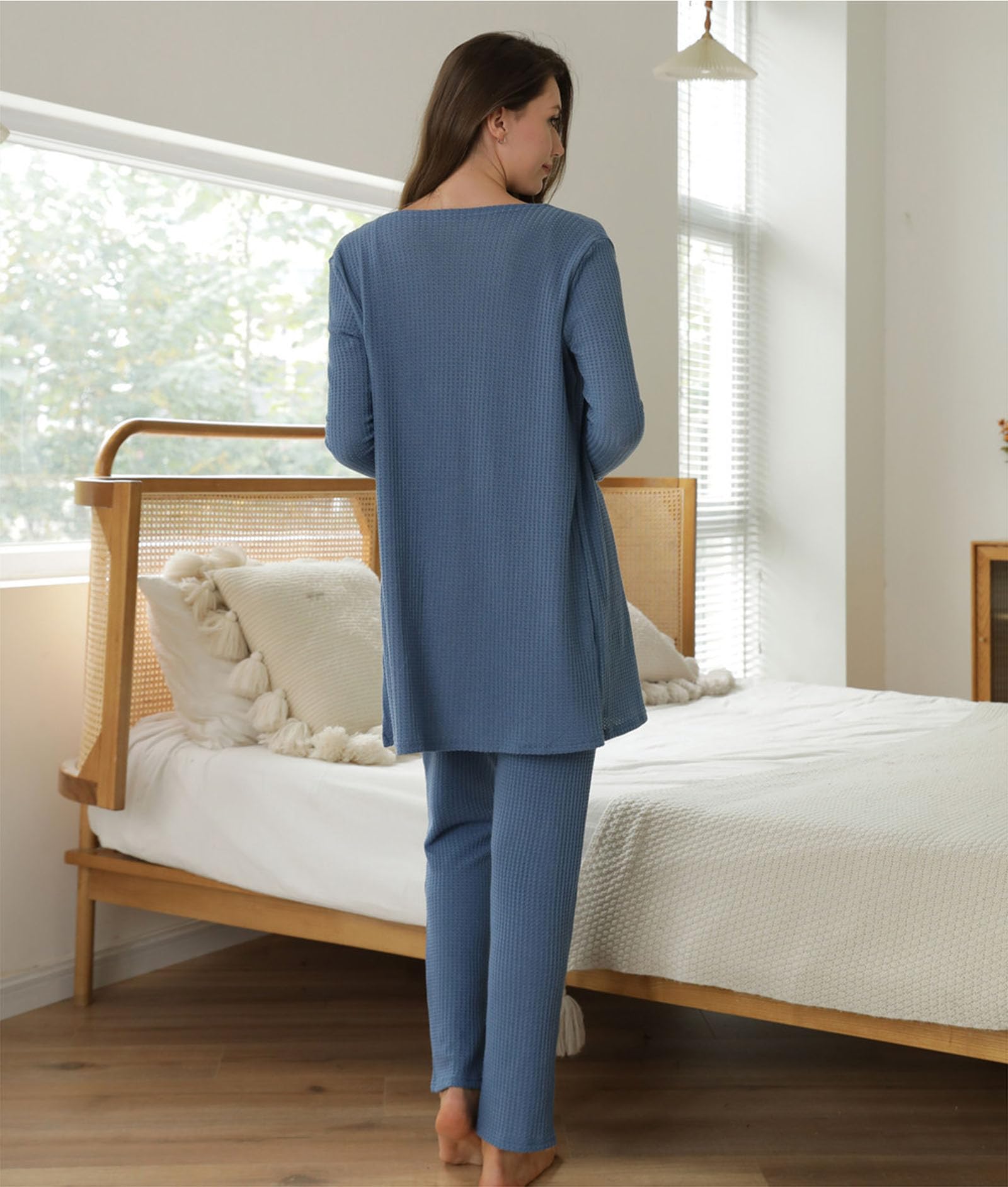 Femmes Soft Button Up Lounge Pajama Set Chemise à Manches Longues Cardigan Loungewear Trois Pièces Set S-XL,Noir,XL