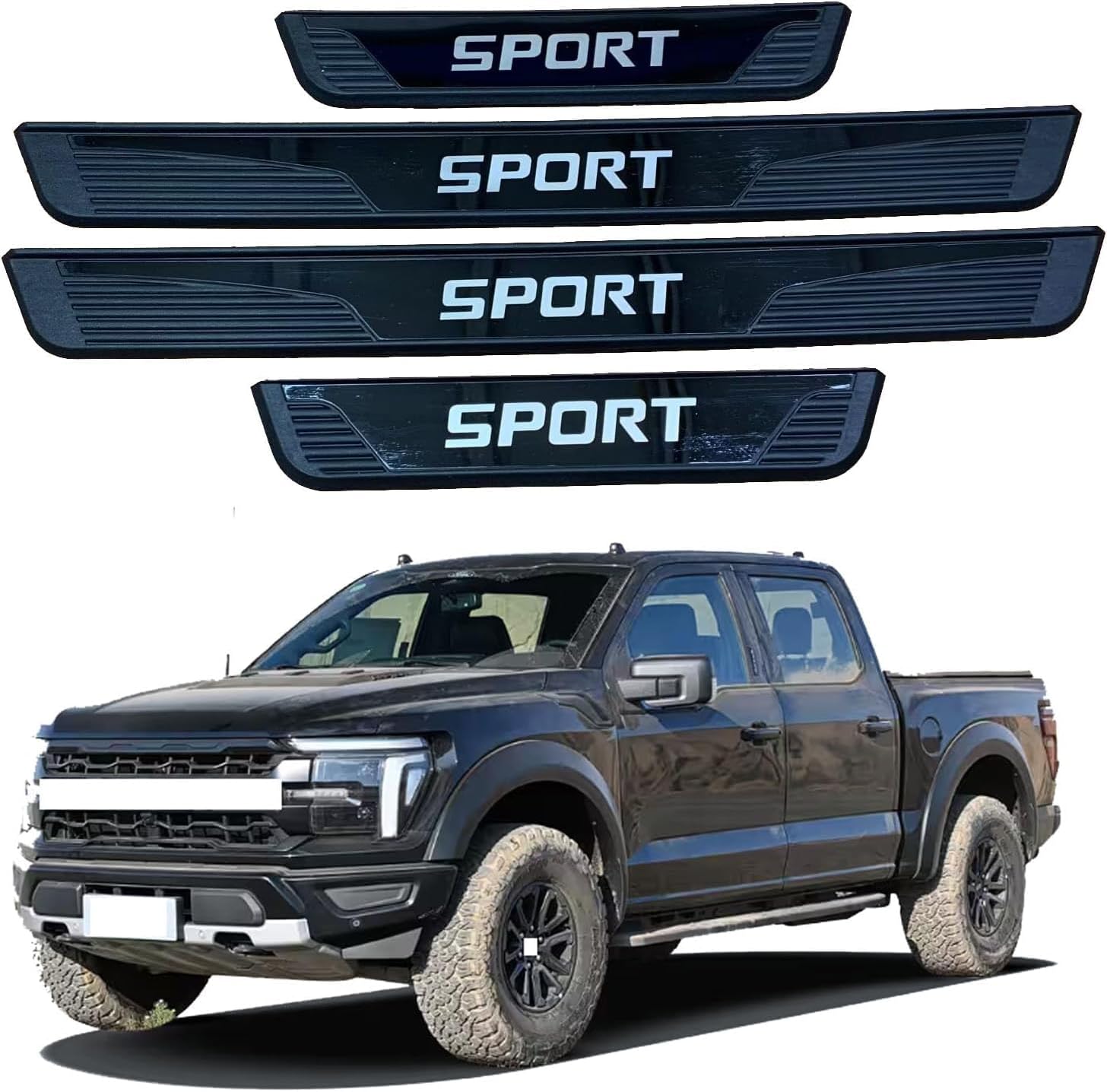 Door Sill Scuff Protector for Ford F-150 F150 Accessories Parts, Stainless Steel with ABS Plastic Threshold Strip Auto Accessory Kick Panels 4pcs Set