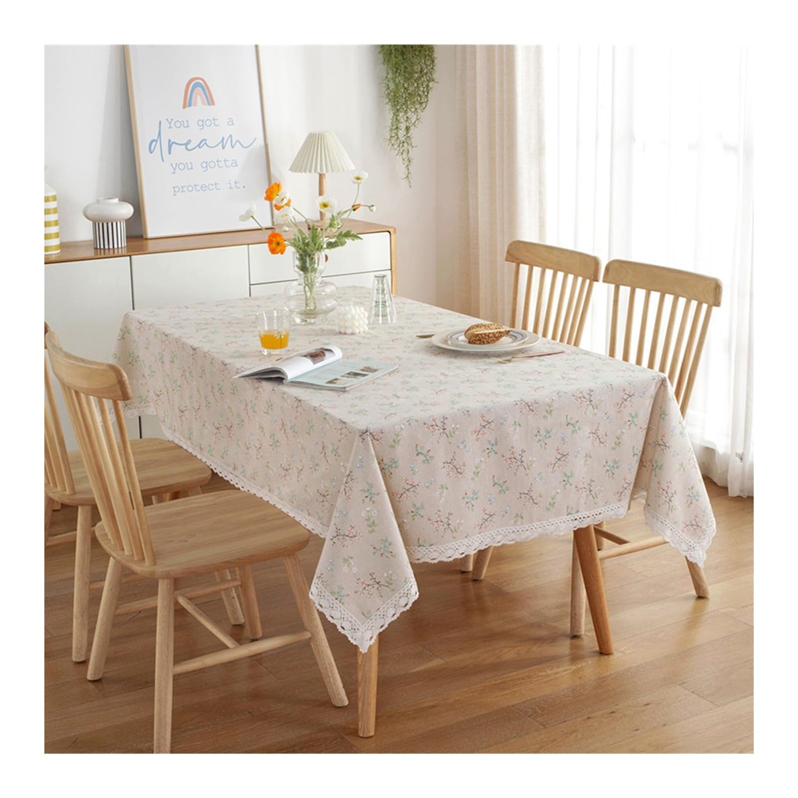 Nappe de table fleurie KnSam 140x260cm pour repas de famille joyeux