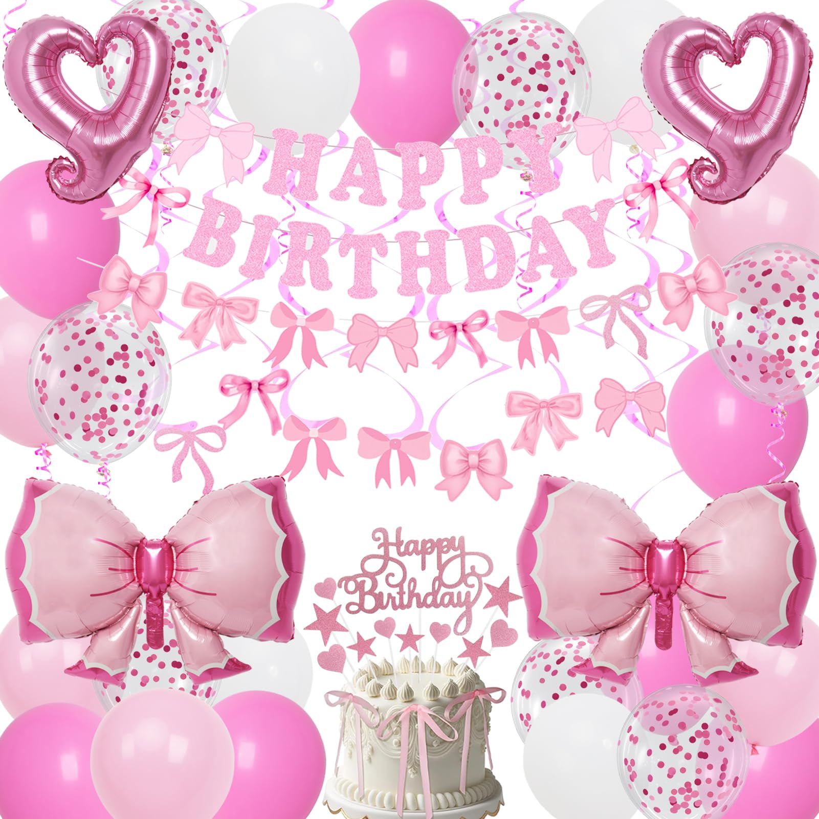 Douvelue Pink Bow Birthday Decorations - cake decorating supplies | Mubboo