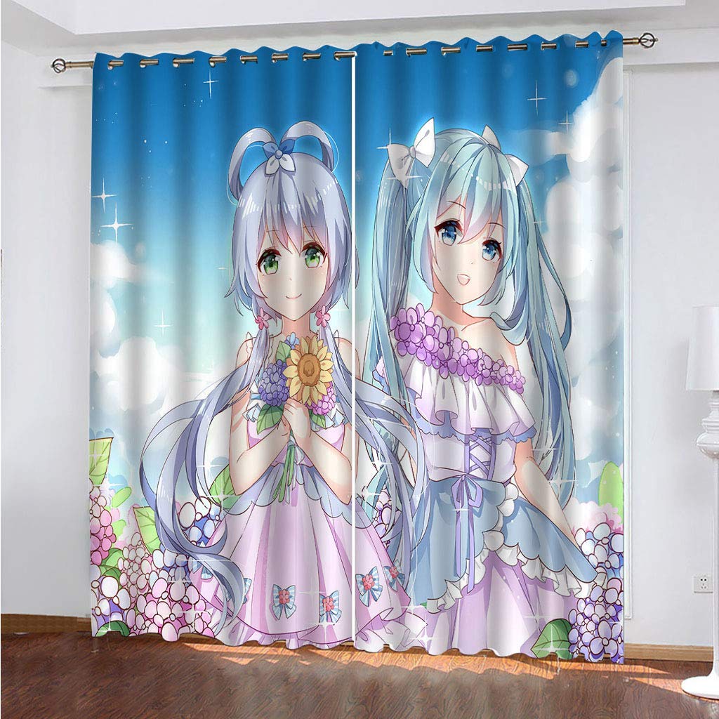 Cortinas Dormitorio Juvenil 160x200 Cm Térmicas Cortina Salon Dormitorio Moderno Con Ojales 2 Paneles 3D La Chica De Dibujos Animados De Flores Cortina Opaca Juvenil Sala Estar Niño, Cortinas Ventan