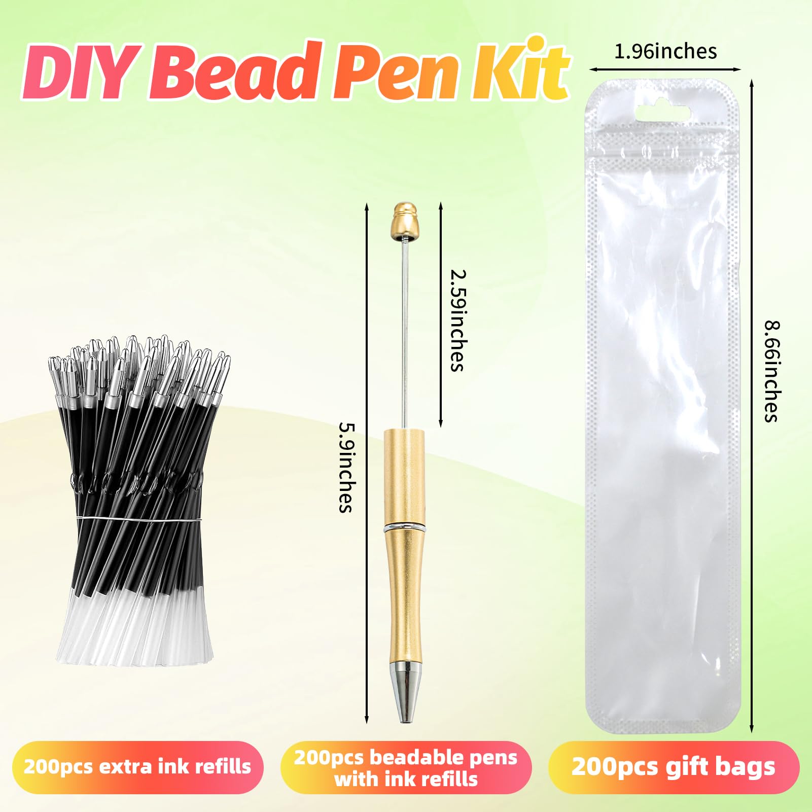 600 Pieces Beadable Pens - 200 Plastic Beadable Pens Bulk Refills Pen Bags Included - Beaded Pens Kit — view 2