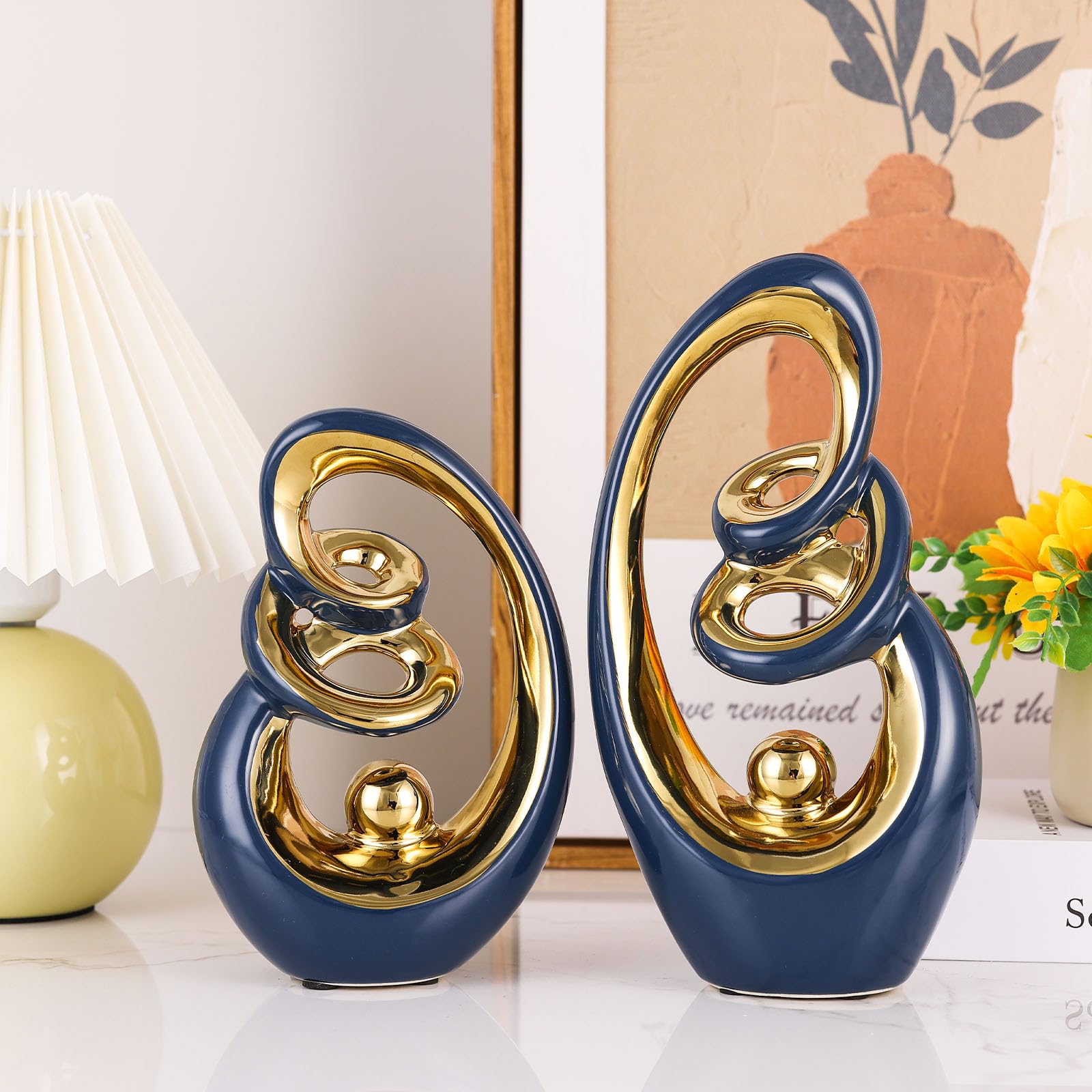 Estatua de escultura abstracta de cerámica, decoración moderna de mediados de siglo, estatuas de porcelana, pieza de exhibición de oro Art Deco para el hogar, centro de mesa contemporáneo