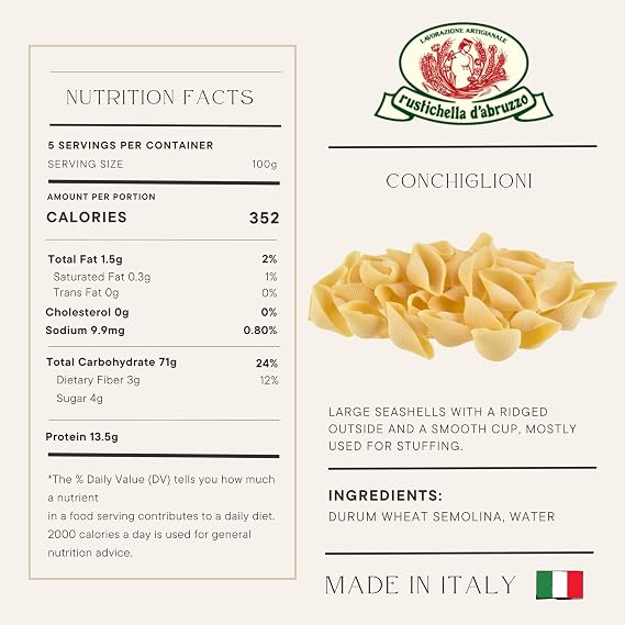 Rustichella d'Abruzzo Conchiglioni - 500g Large Shell Pasta - Ideal for Stuffing - Classic Durum Wheat Pasta from Italy