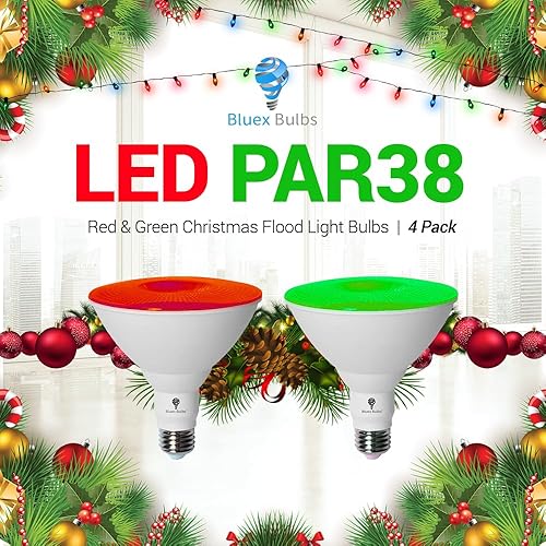 Miniatura 8 de BlueX - Paquete de 4 bombillas LED LED Par38 de inundación de 18 W (equivalente a 120 vatios), regulables, luces LED rojas y verdes con base E26,