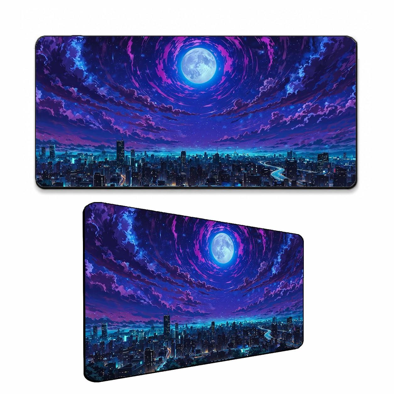 Moon City Skyline Gaming Mouse Pad Large Desk Mat Anti Slip Keyboard Mat | Anti-Slip Base, Keyboard Mat, Non-Stitched Edges, Extended Size-image-10