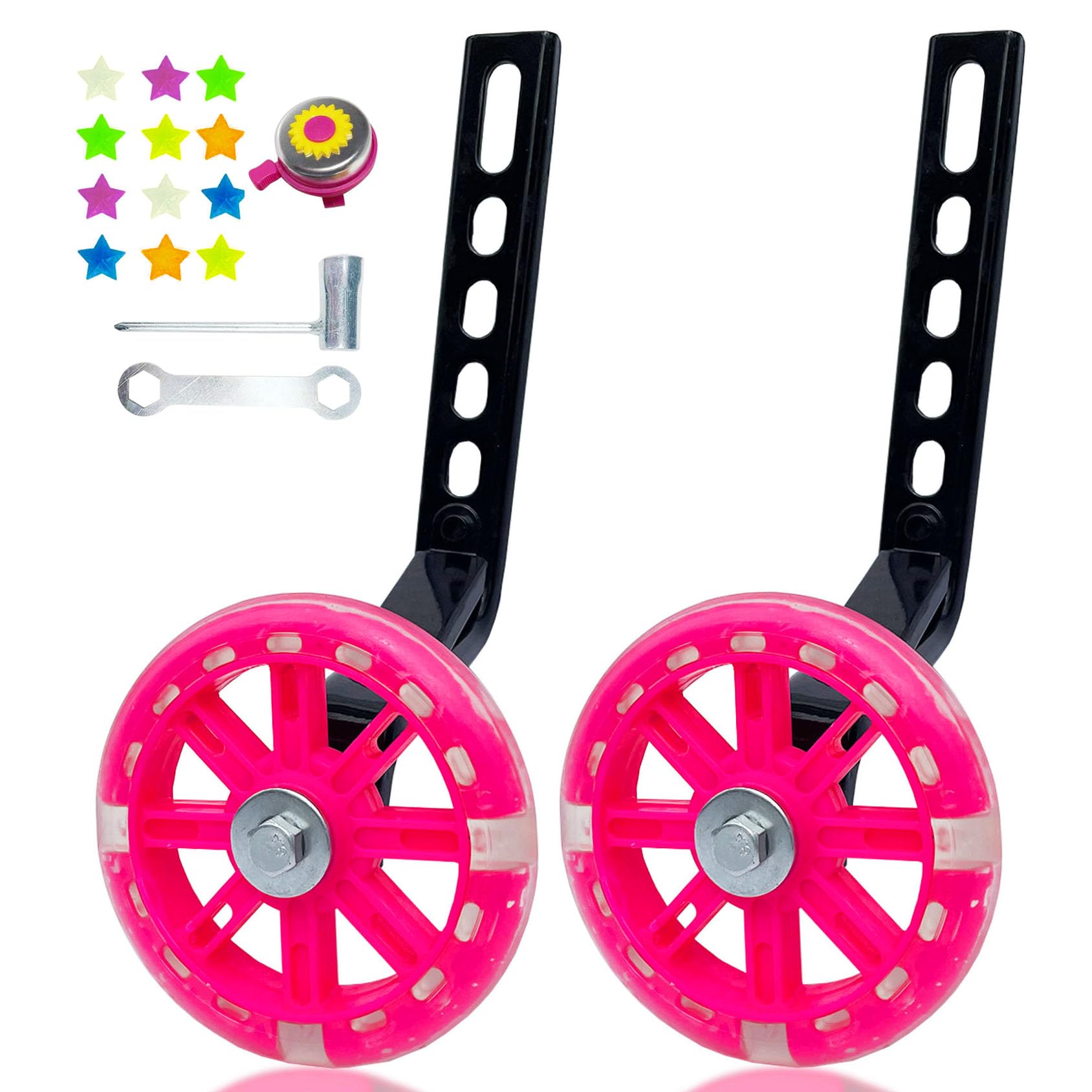 DDJKCZ Training Wheels Flash Mute Wheel Bicycle Compatible for Bikes of 12 14 16 18 20 Inch (pink)